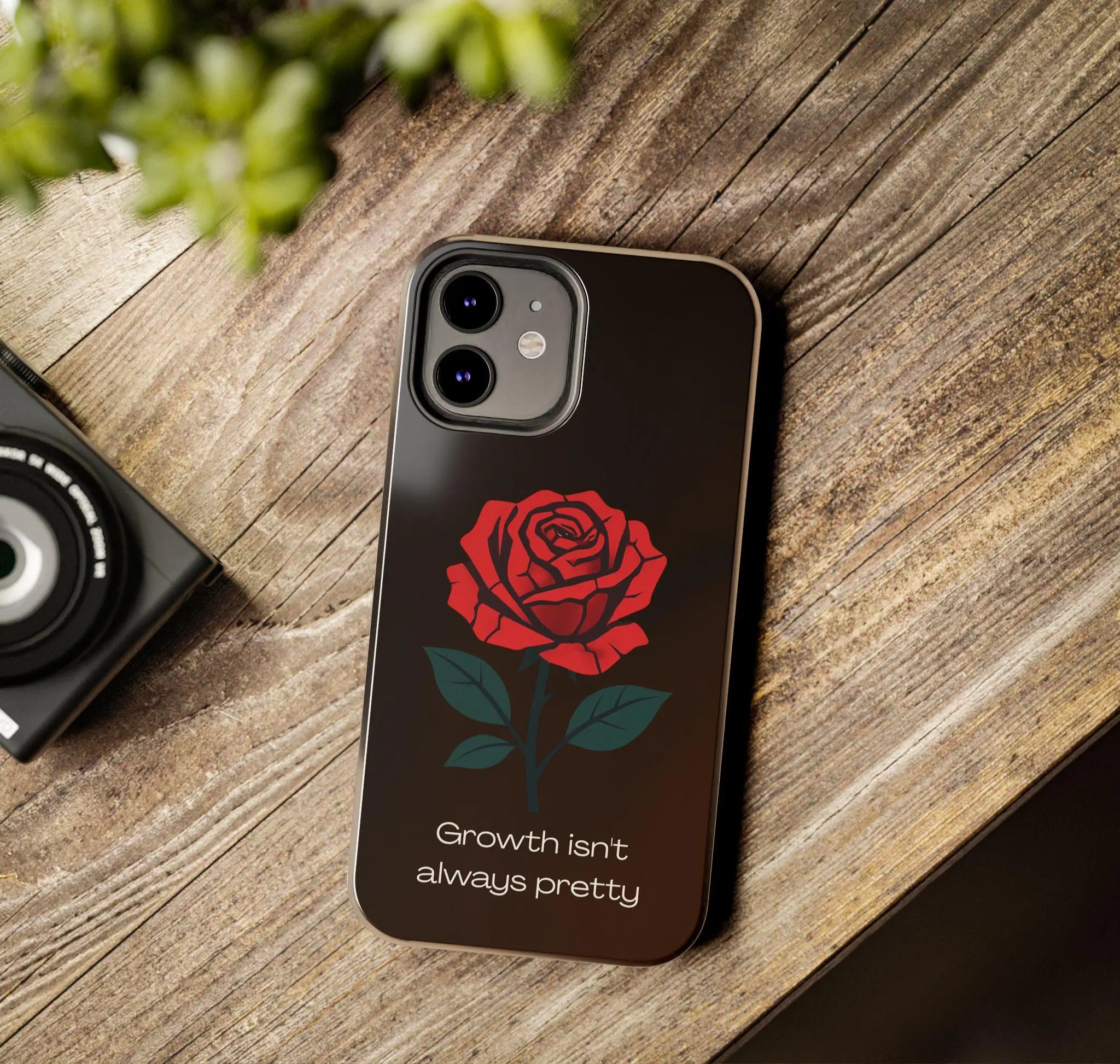 Cracked Rose Phone Case, Growth Isn't Always Pretty, Dark Brown Aesthetic Case, Resilience Quote Cover, Gothic Floral - image 3