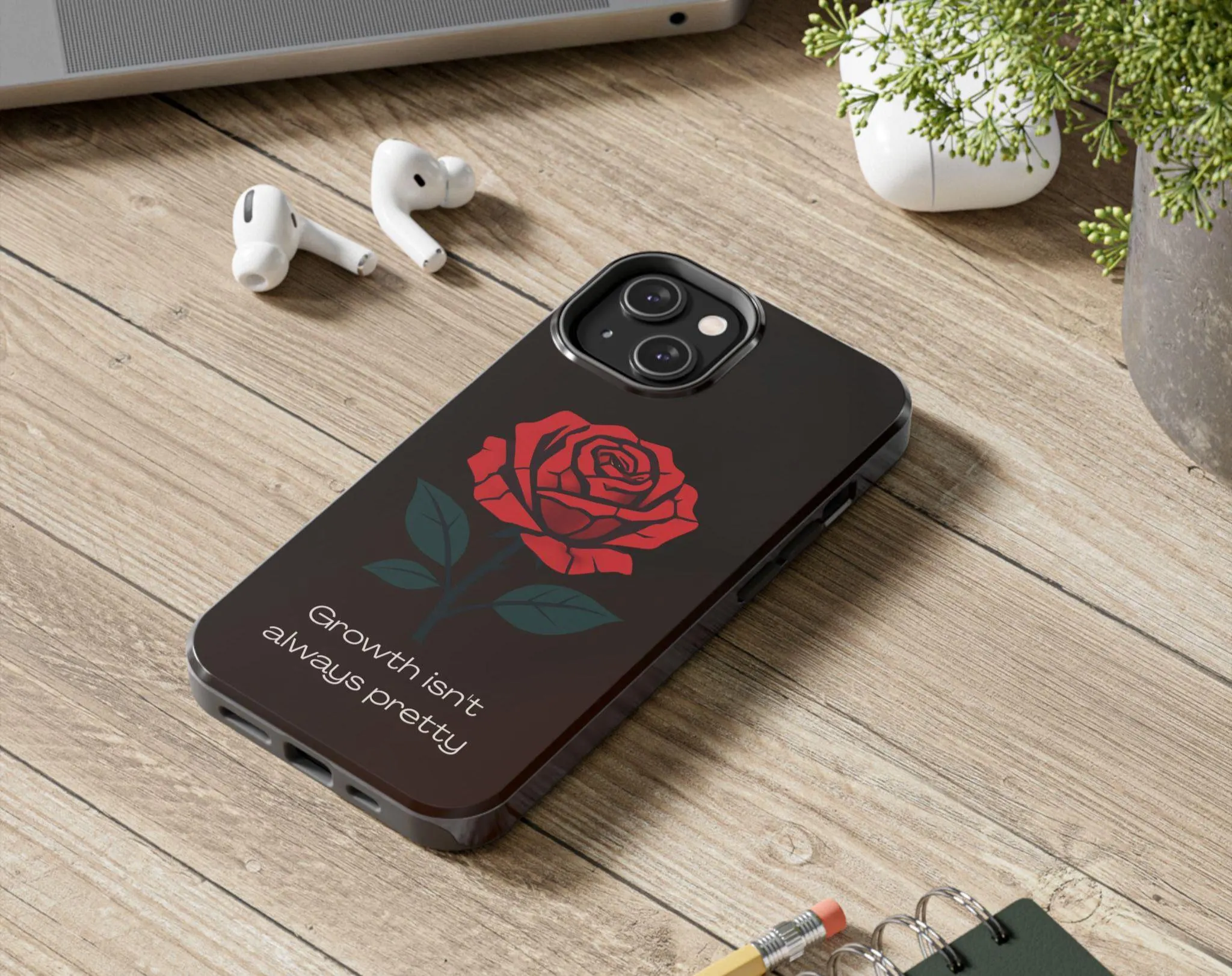 Cracked Rose Phone Case, Growth Isn't Always Pretty, Dark Brown Aesthetic Case, Resilience Quote Cover, Gothic Floral - image 4