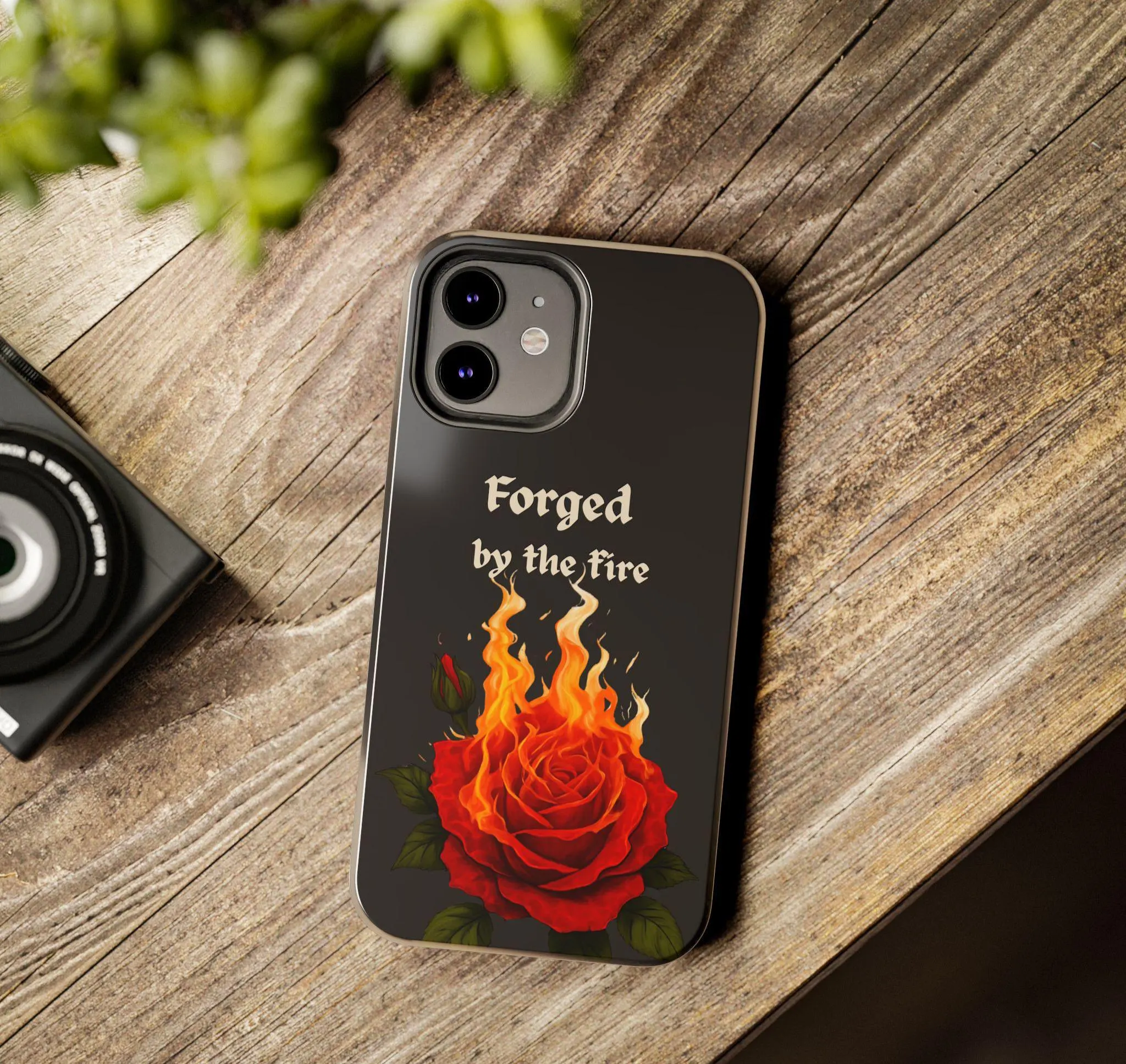 Burning Rose Phone Case, Forged by the Fire, Ash Grey Aesthetic Cover, Gothic Floral Phone Case, Resilience Quote - image 3
