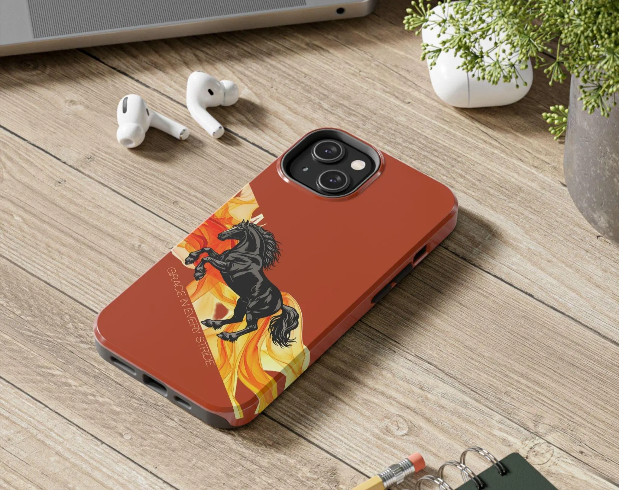 Grace in Every Stride Phone Case, Black Horse iPhone Cover, Fiery Horse Aesthetic Case, Motivational Design - image 3