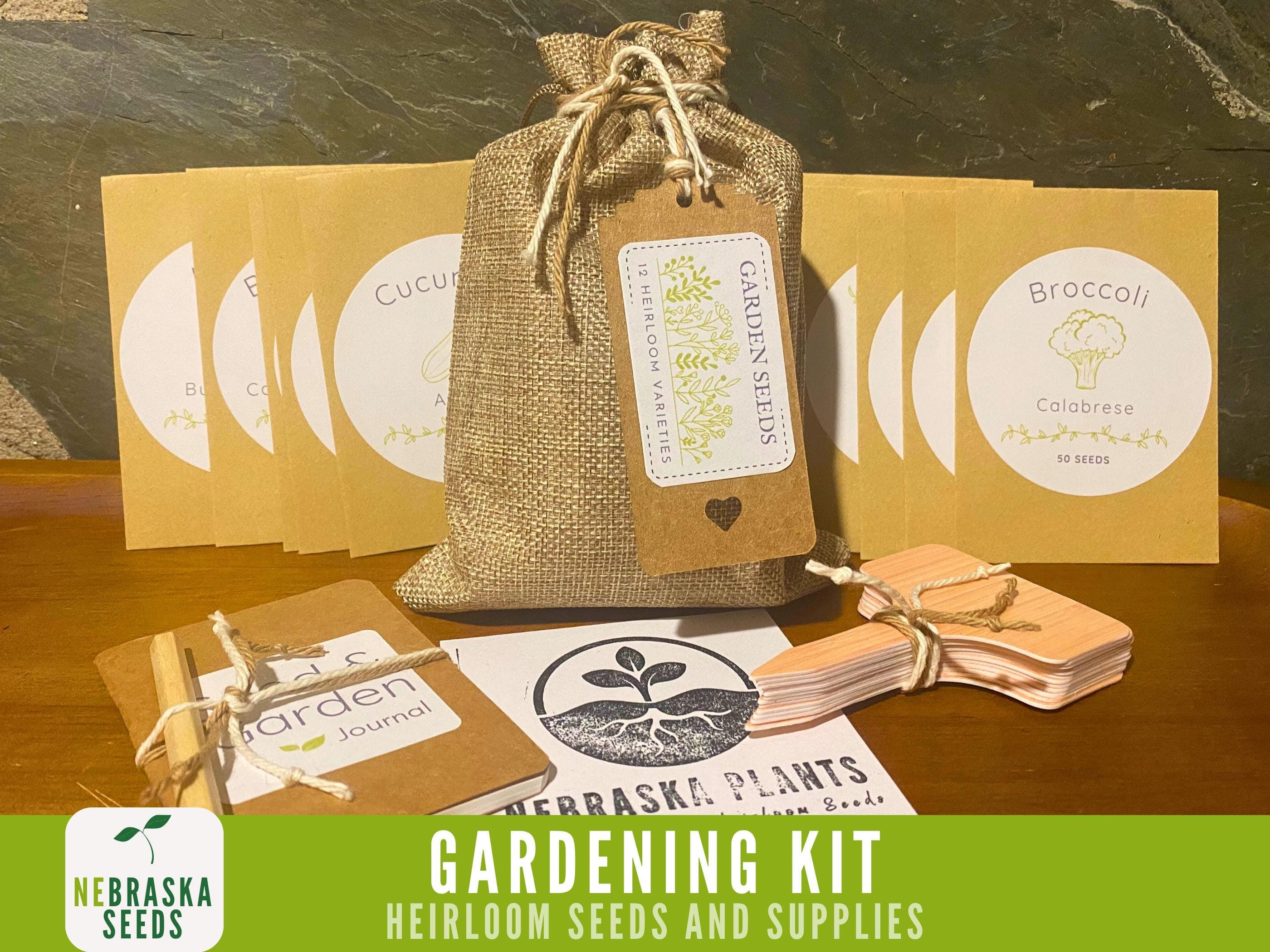 Garden Starter Seed Kit - Gardening Gift Collection of 12 Seed Varieties, Plant Markers and Journal - Gift for Gardeners
