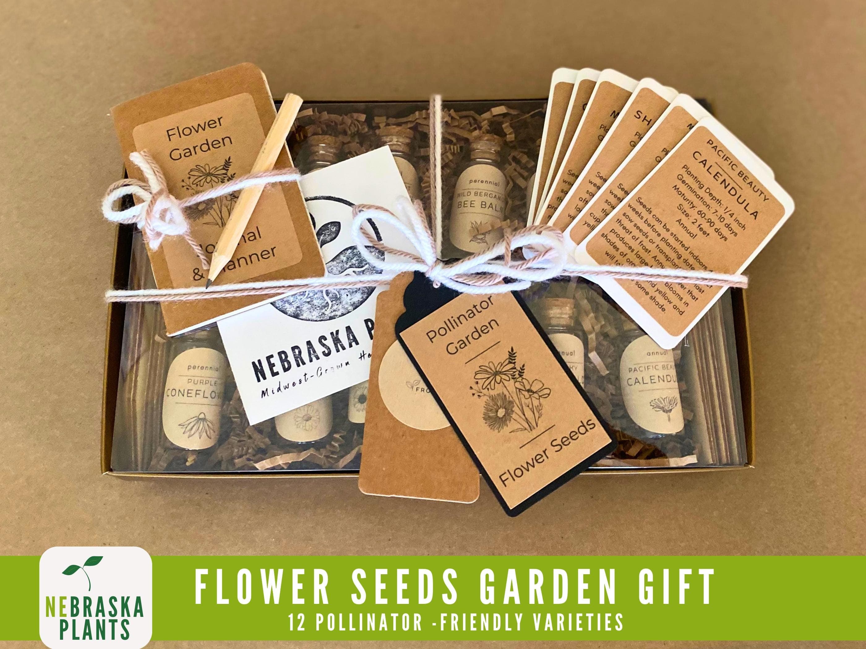 Pollinator Garden Flower Seed Gift Set with 12 Flower Varieties, Wooden Markers, and Mini Plant Journal