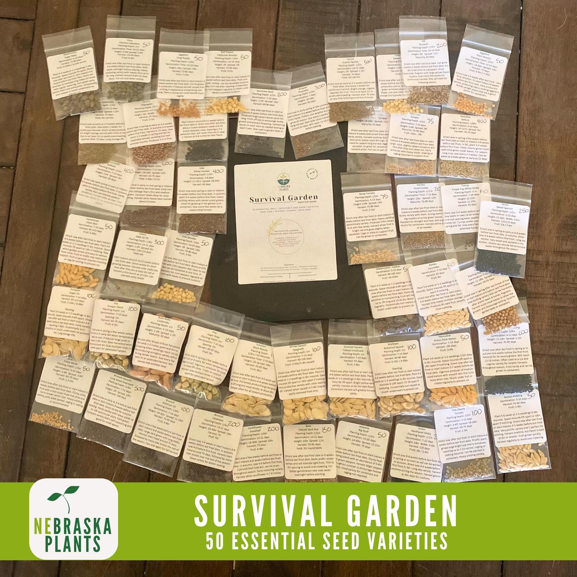Emergency seed vault with 50 non-GMO garden seed varieties, ideal for sustainable gardening