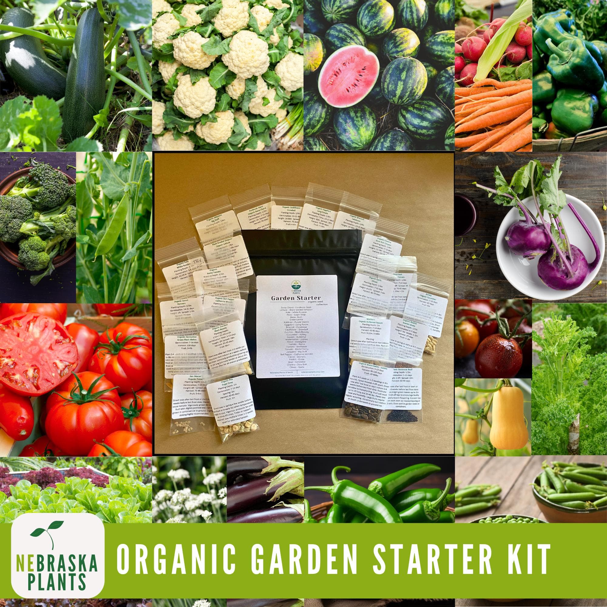 Collection of organic fruit, vegetable and herb seeds. 25 heirloom varieties