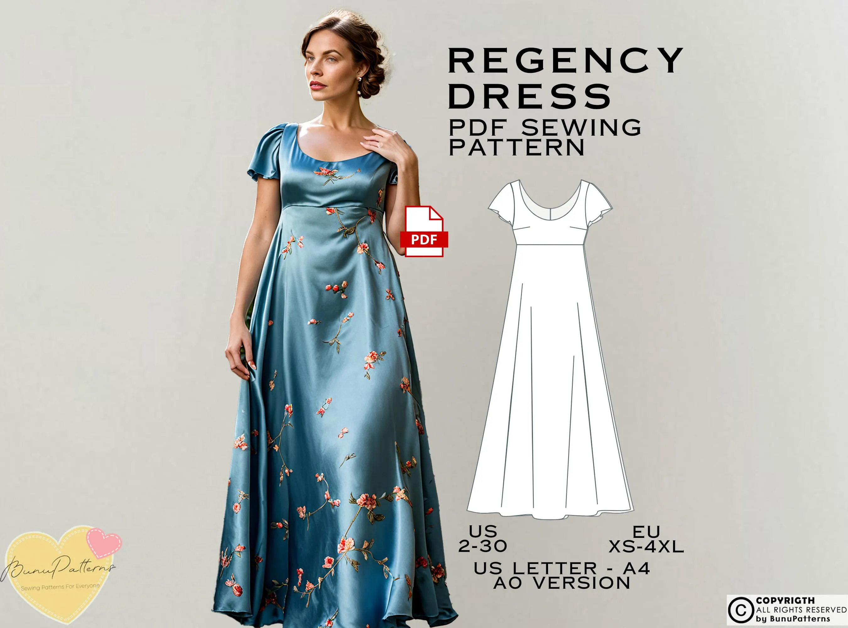 Regency Dress Sewing Pattern: Plus Size Vintage Style (PDF Pattern)