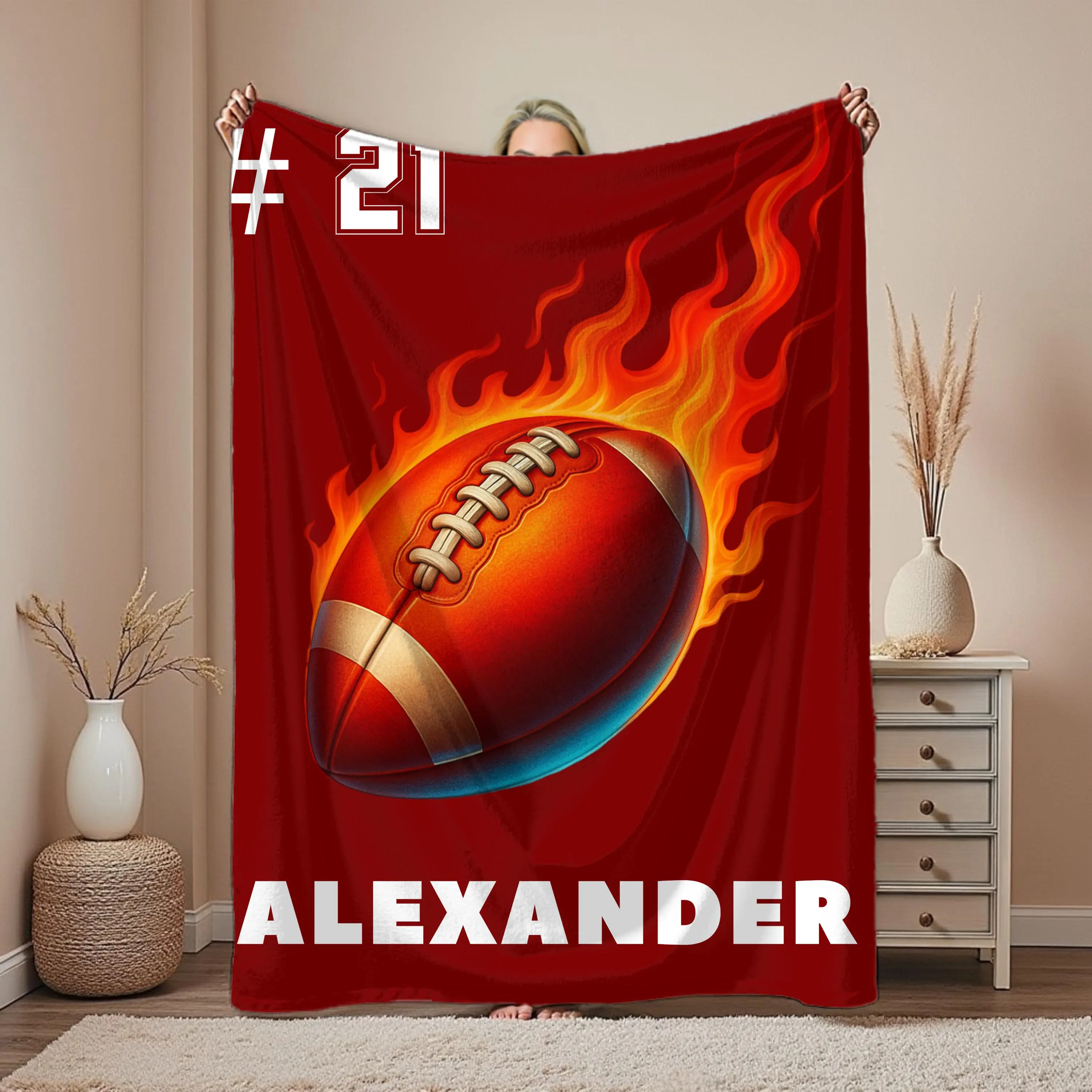 Custom Football Blanket, Personalized Name Blanket, Football Gifts for Boys, Teen Team Gift, Senior Night Birthday Gift Idea for Player