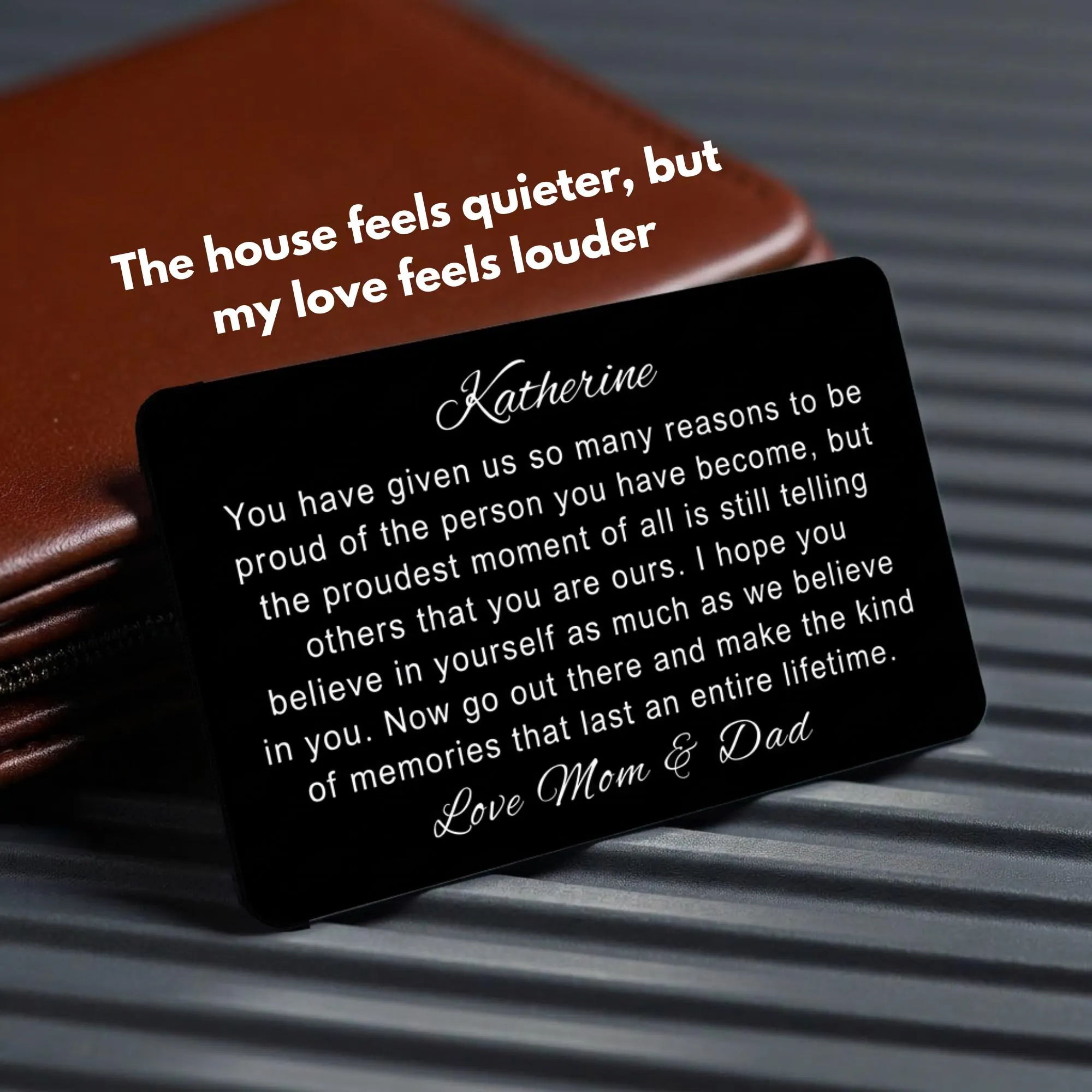 Custom Going Away to College Gift, Leaving Home Keepsake From Mom Dad, New Chapter Gift for Son Daughter, Personalized Metal Wallet Card - image 3