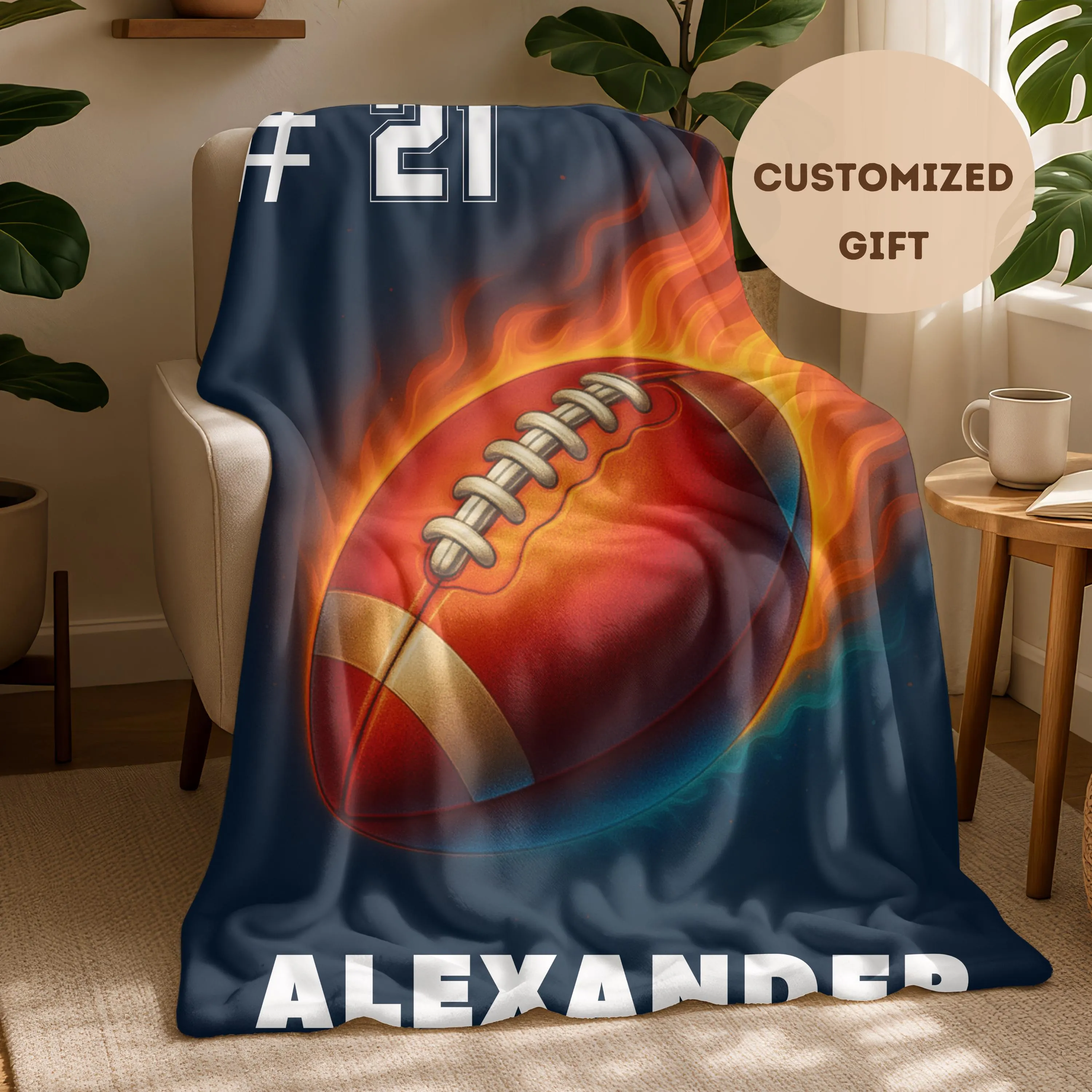 Custom Football Blanket, Personalized Name Blanket, Football Gifts for Boys, Teen Team Gift, Senior Night Birthday Gift Idea for Player - image 3