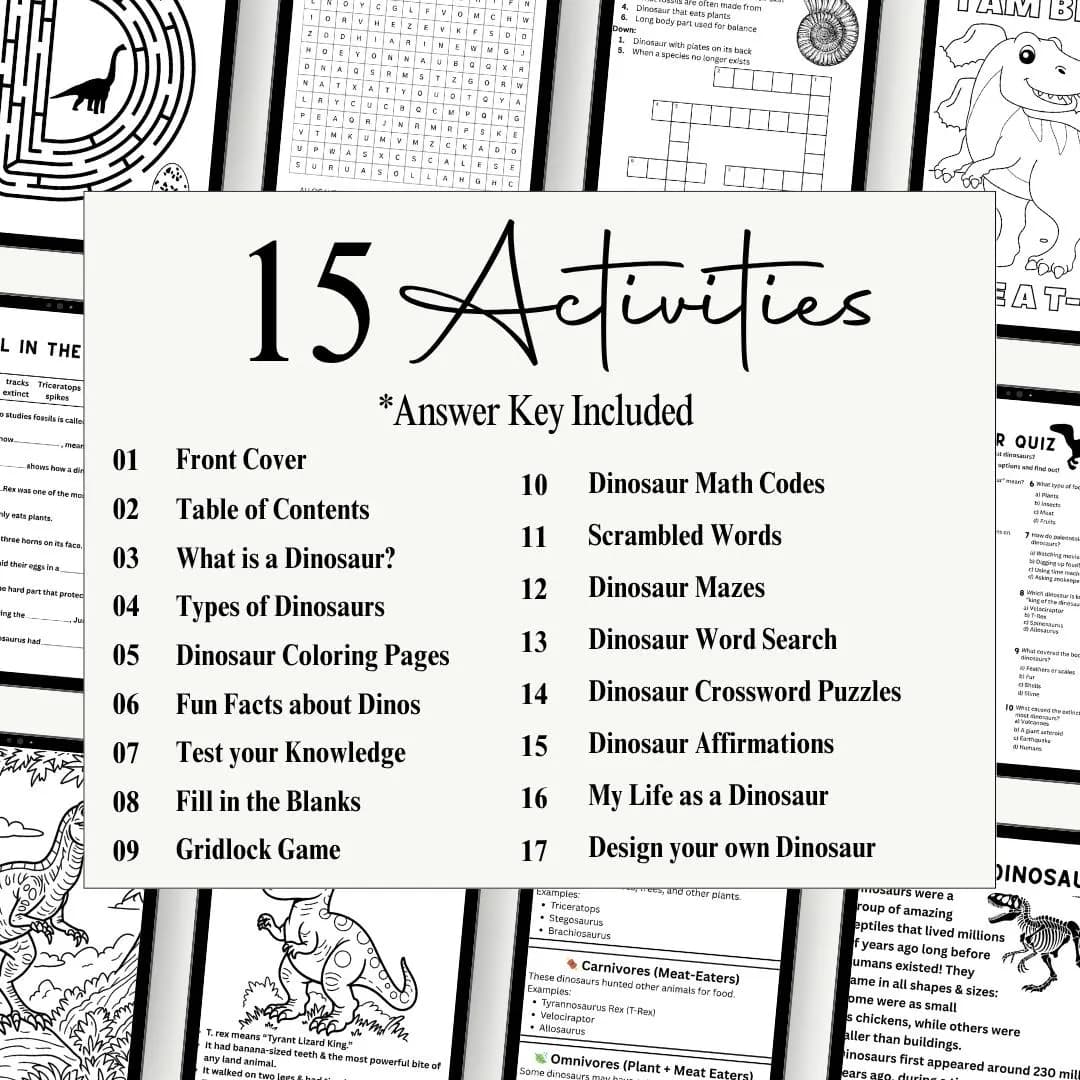 Dinosaur Coloring Book Pages Printable, Dinosaur Lover Gift , Activity Book For Children, Kids Activity Sheets,  Dinosaur Digital Download - image 4