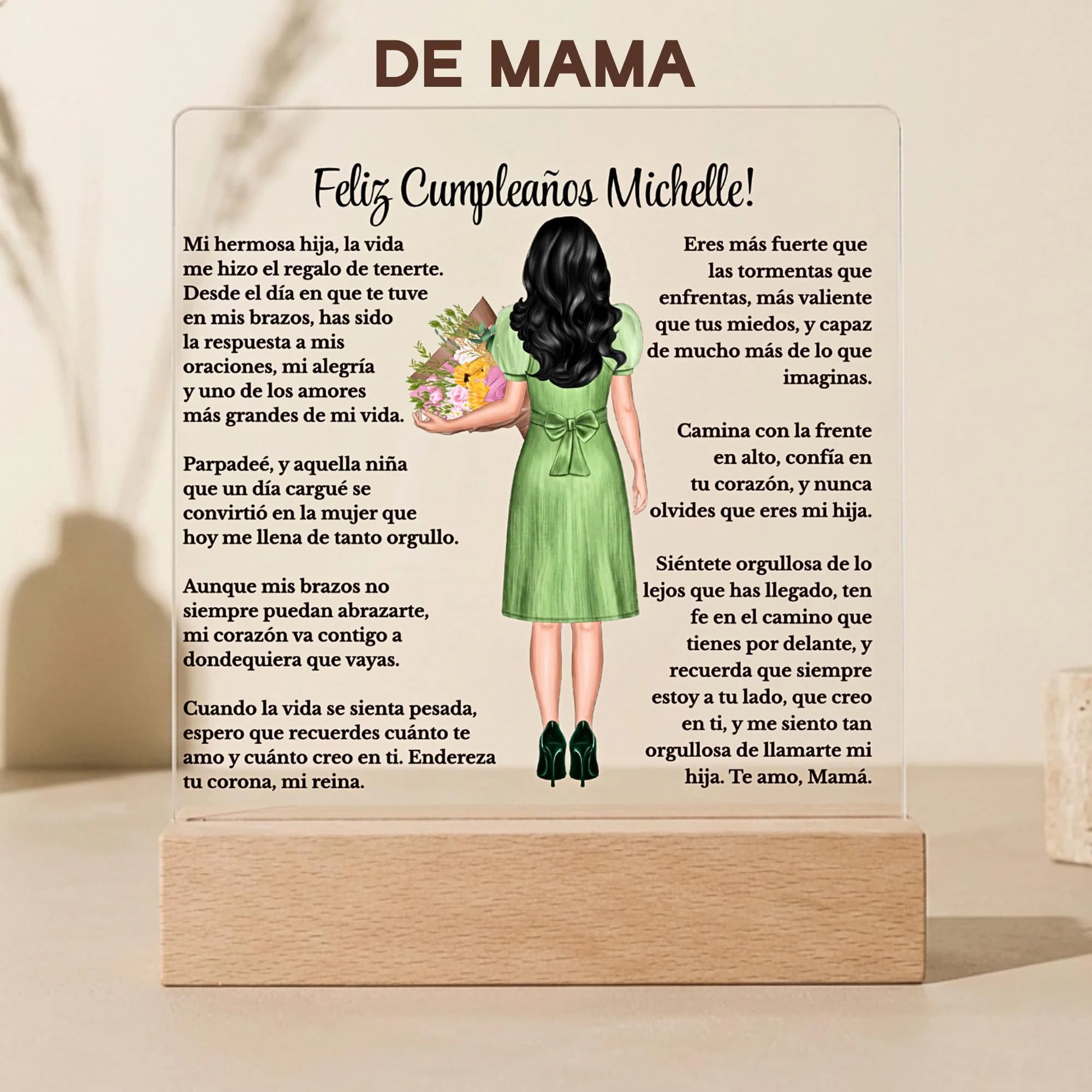 Custom Spanish Daughter Birthday Gift, LED Acrylic Plaque from Mom or Dad, Regalo Para Mi Hija, Keepsake Decor Quinceañera Teenage Girl Gift