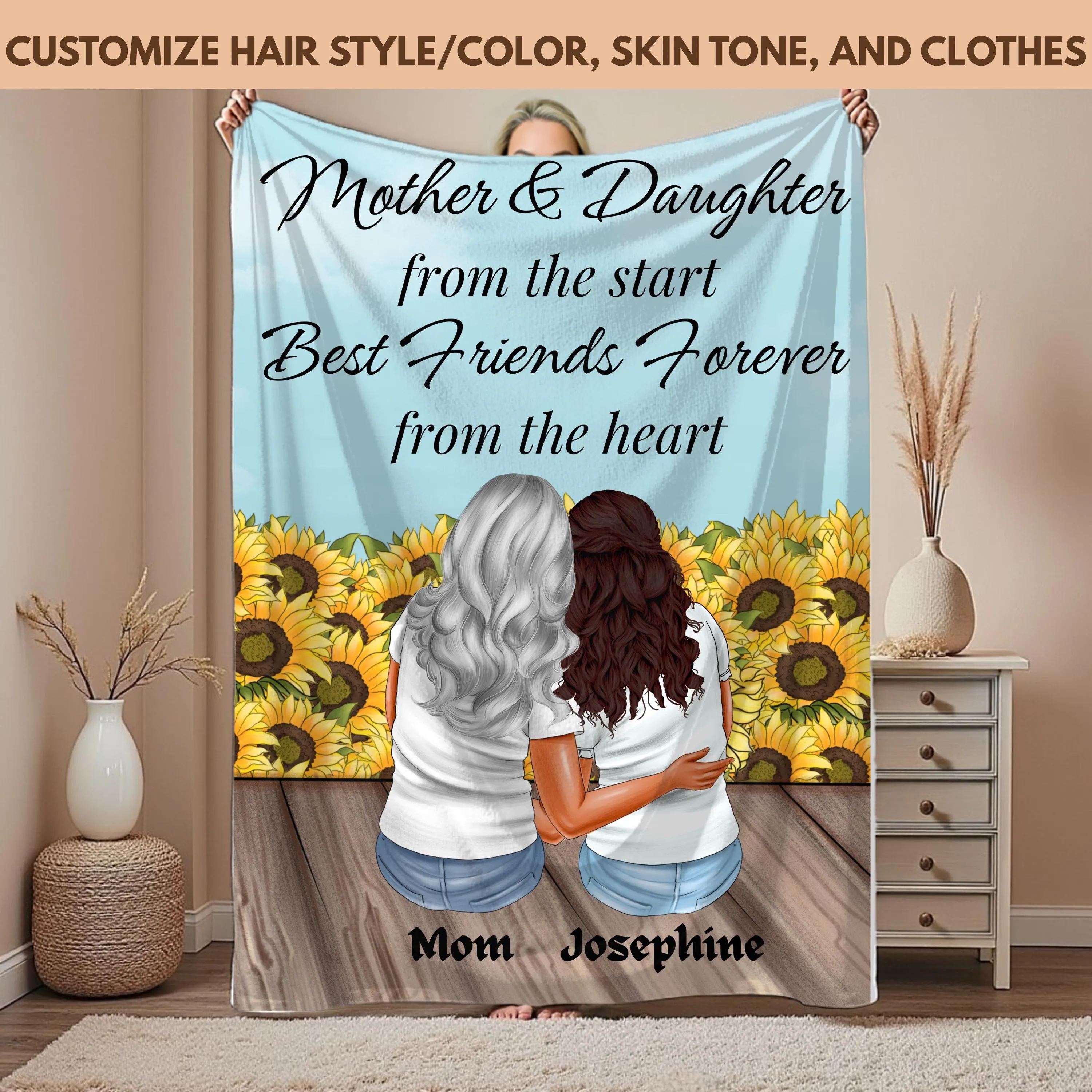 Mother Daughter Gift Blanket Personalized Sentimental Blanket, Custom Name Keepsake Mom Gift Customizable Mothers Bithday Gift For Daughter