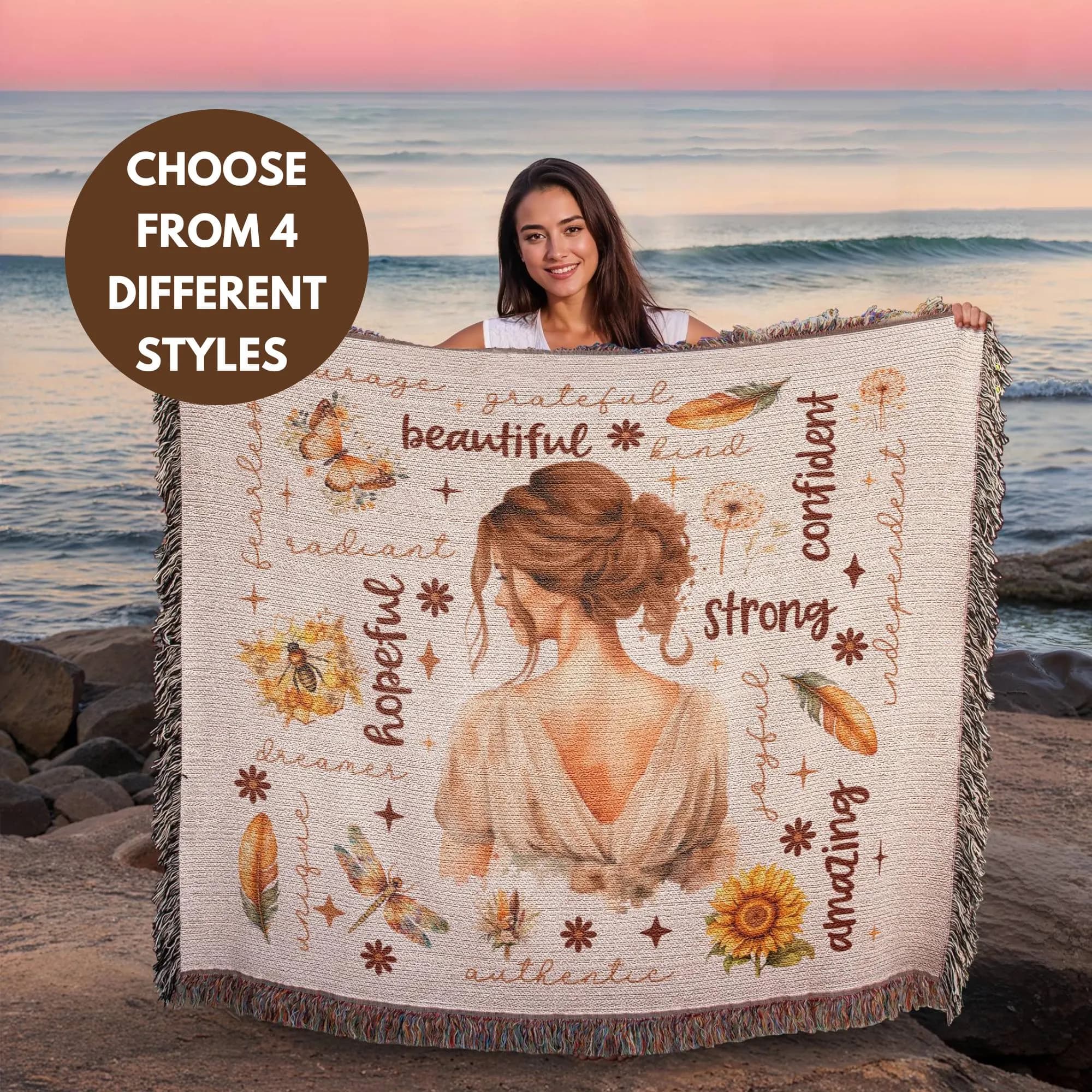 I Am Strong Beautiful Heirloom Woven Cotton Throw Blanket For Daughter, Gift For Daughter, Teen Girl Gift, Confirmation Gift, Baptism Gift
