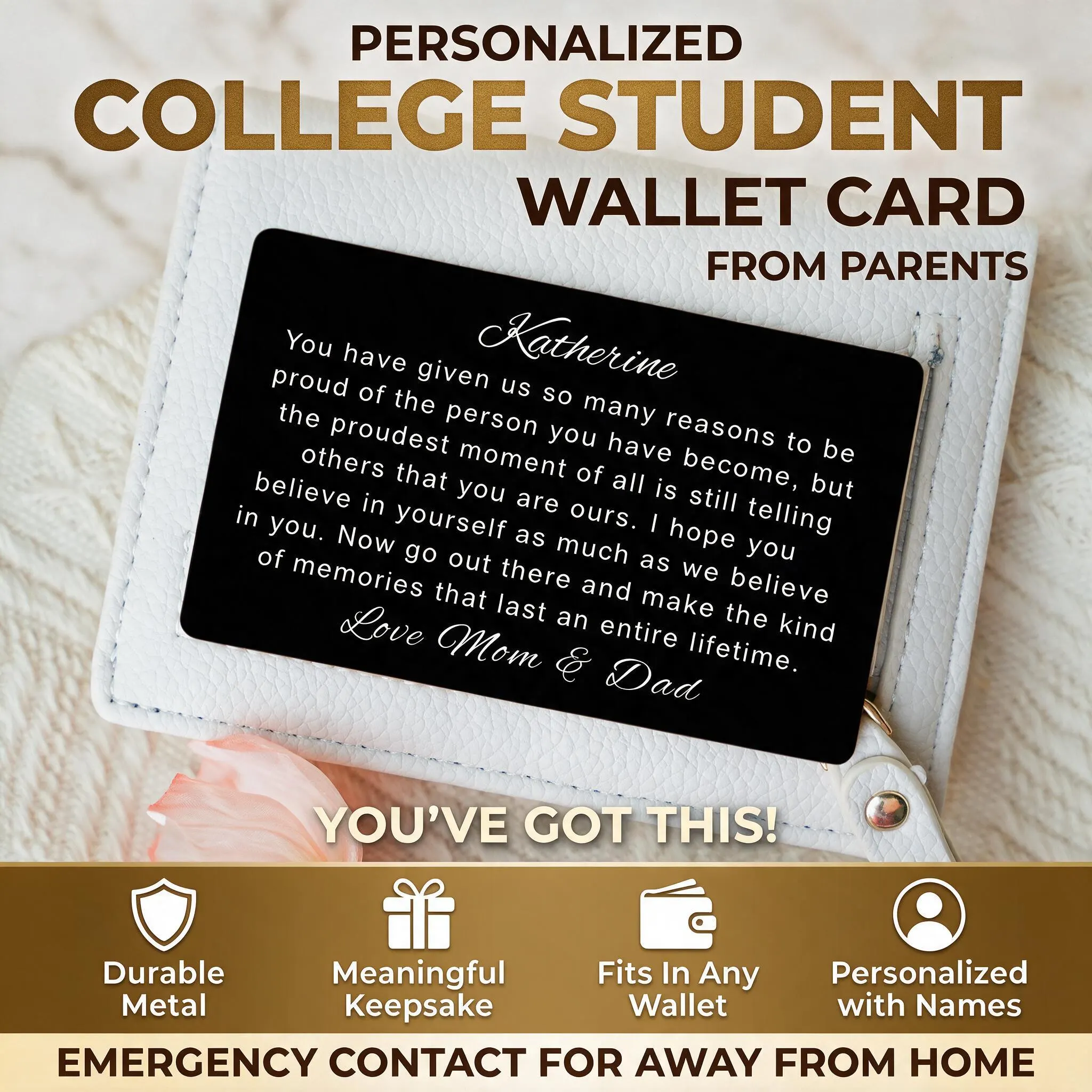 Custom Going Away to College Gift, Leaving Home Keepsake From Mom Dad, New Chapter Gift for Son Daughter, Personalized Metal Wallet Card
