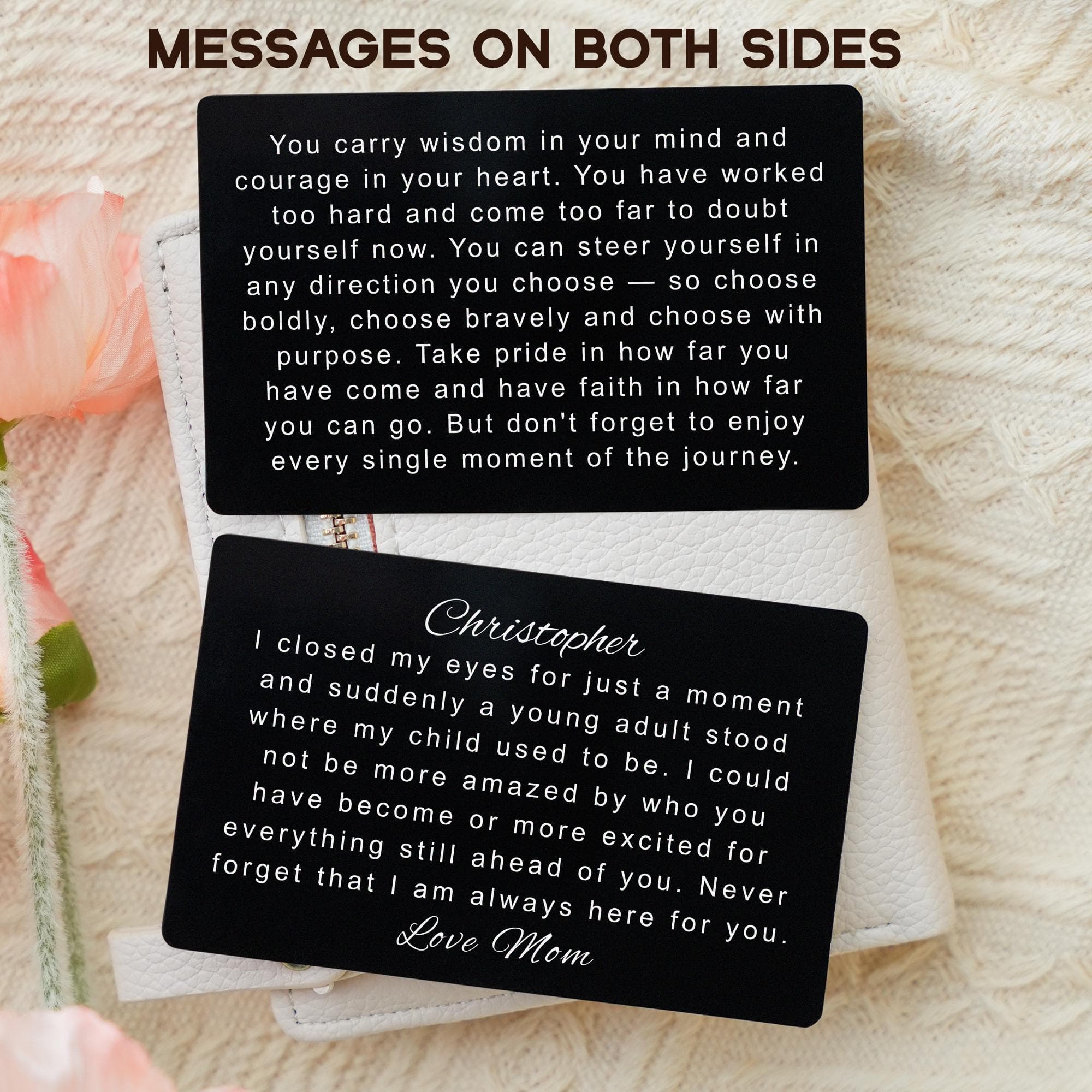 Custom Going Away to College Gift, Leaving Home Keepsake From Mom Dad, New Chapter Gift for Son Daughter, Personalized Metal Wallet Card - image 4