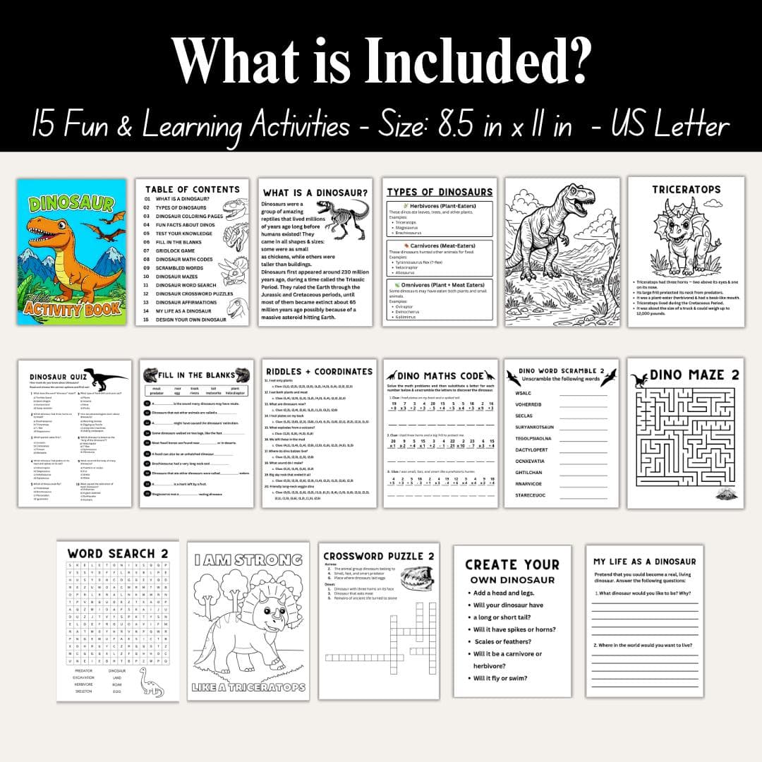 Dinosaur Coloring Book Pages Printable, Dinosaur Lover Gift , Activity Book For Children, Kids Activity Sheets,  Dinosaur Digital Download - image 3