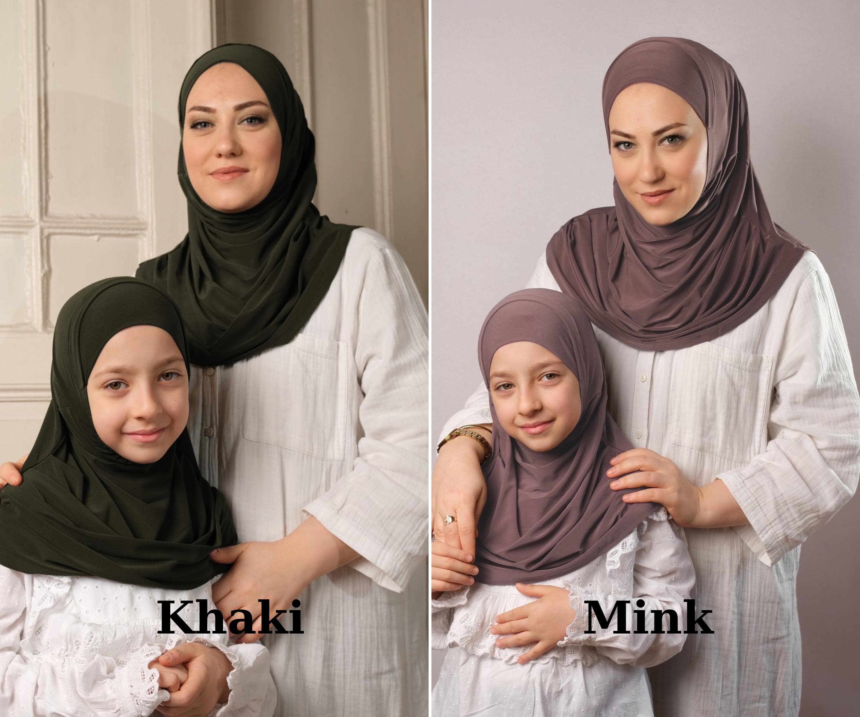 Mother-Daughter Matching Hijab Set | Sandy Fabric Instant Hijab with Built-In Bonnet in Multi Colors - image 4