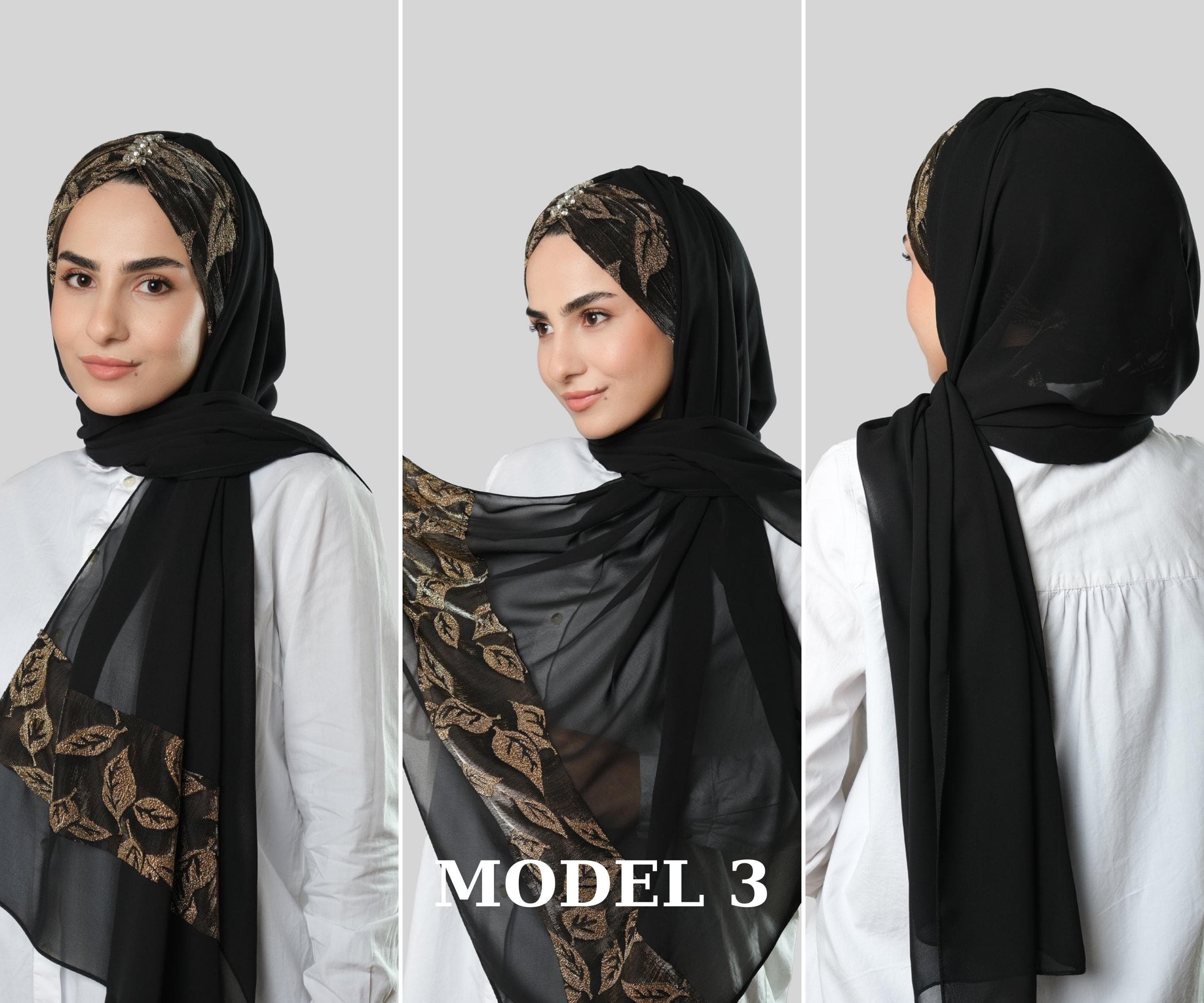 Elegant Floral Chiffon Hijab | Stone-Embellished, Tie-Back Headscarf,  Modest Fashion, Scarf for Women, Gift For Her