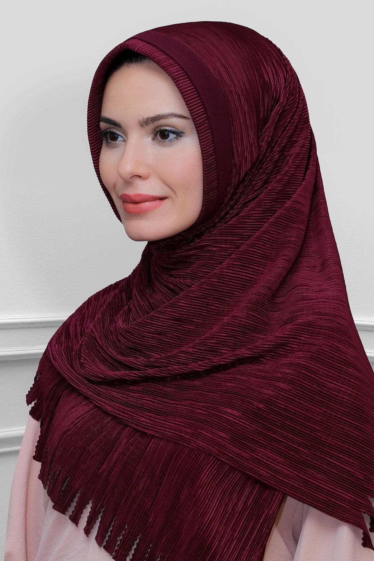 Fringe Detail Pleated Hijab Scarf, Practical Ready-to-Wear in Stylish Colors for Women, Hijab Scarf, Head covering, Headscarf, Instant Hijab - image 5