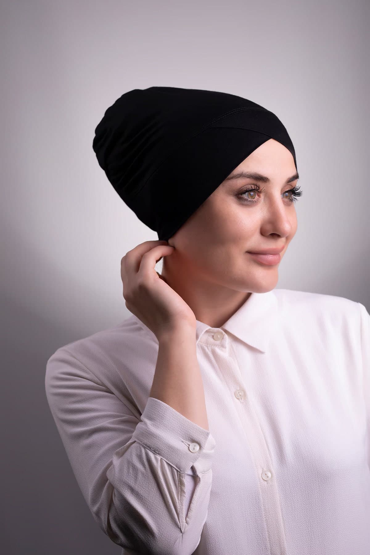 Stylish Headwear Choice: Viscose Fabric Ready Interlocking Underscarf with Single Stripe, Instant Hijab Elegance, Stylish Cancer Cap - image 2