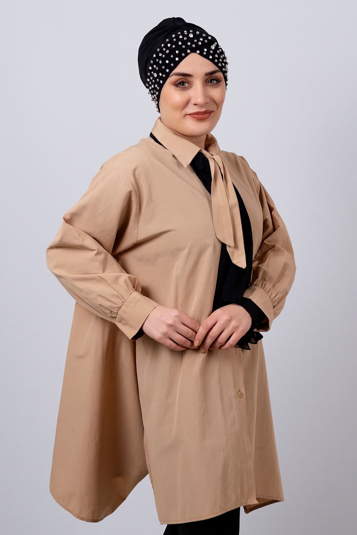 Fashionable Ready-to-Wear Hijab Bonnet | Stone Accents & Sandy Fabric