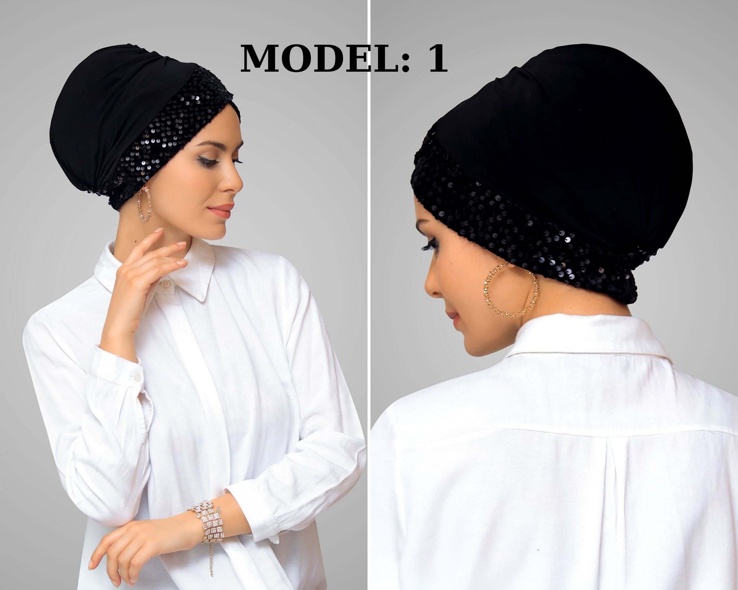 Practical Sandy Fabric Pull-On Hijab Cap, Cross Design with Sequins, Ready to Wear,Cross Design Sandy Fabric Hijab Cap,  Ready to Wear - image 3