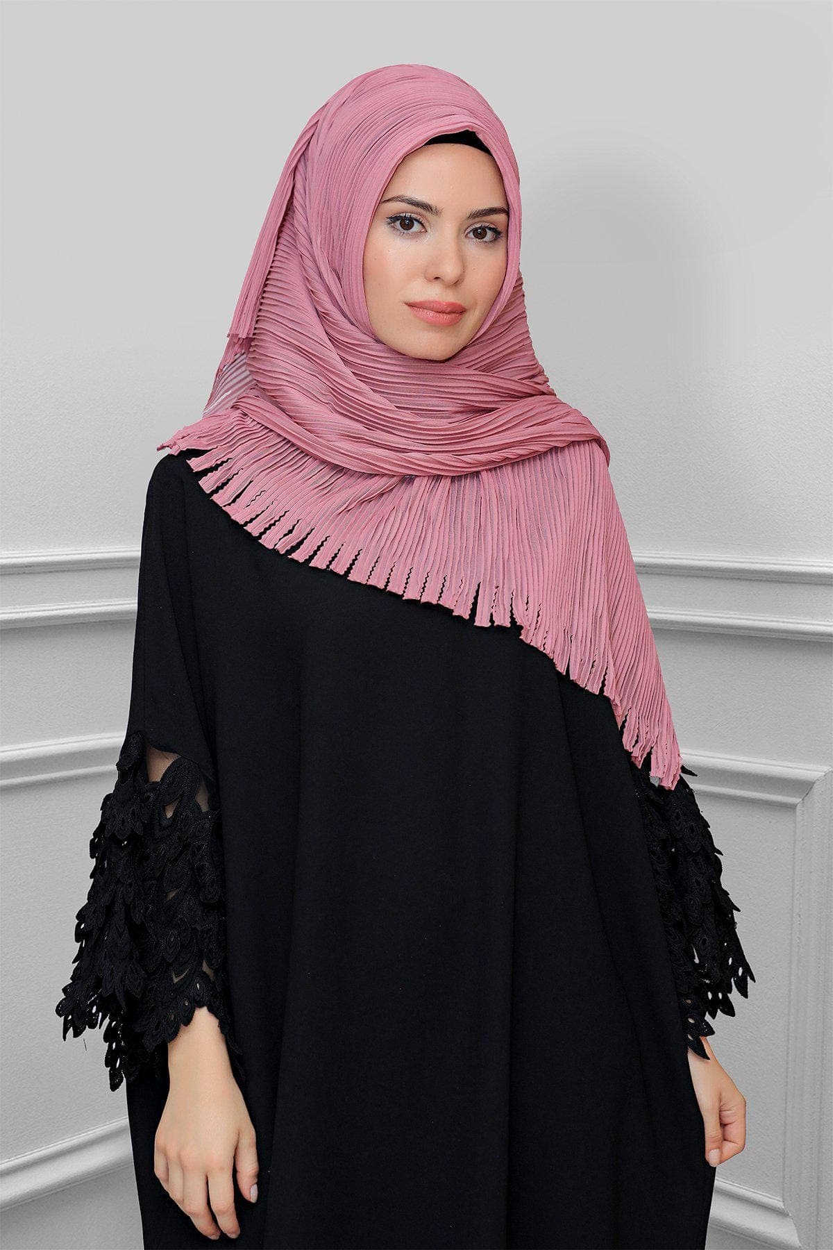 Elegant Tie-Back Pleated Hijab Scarf, Laser-Cut Design with Fringe in Beautiful Color Options, Hijab Scarf, Scarf for Women, premium scarves - image 4