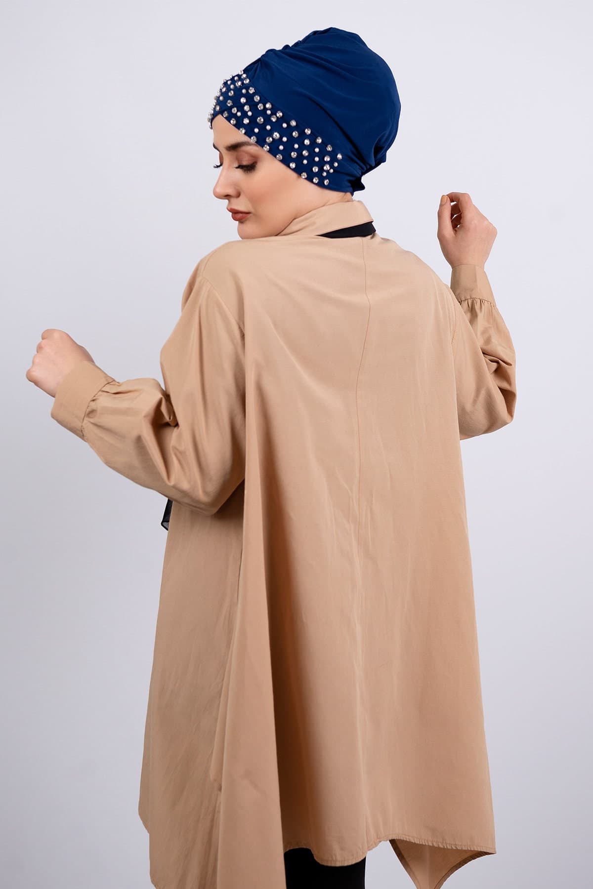 Navy Blue Hijab Inner Hat, Women's Under Scarf Bonnet, Stone Bonnet Scarf, Ready-made Cap, Islamic Ready-to-Wear - image 3