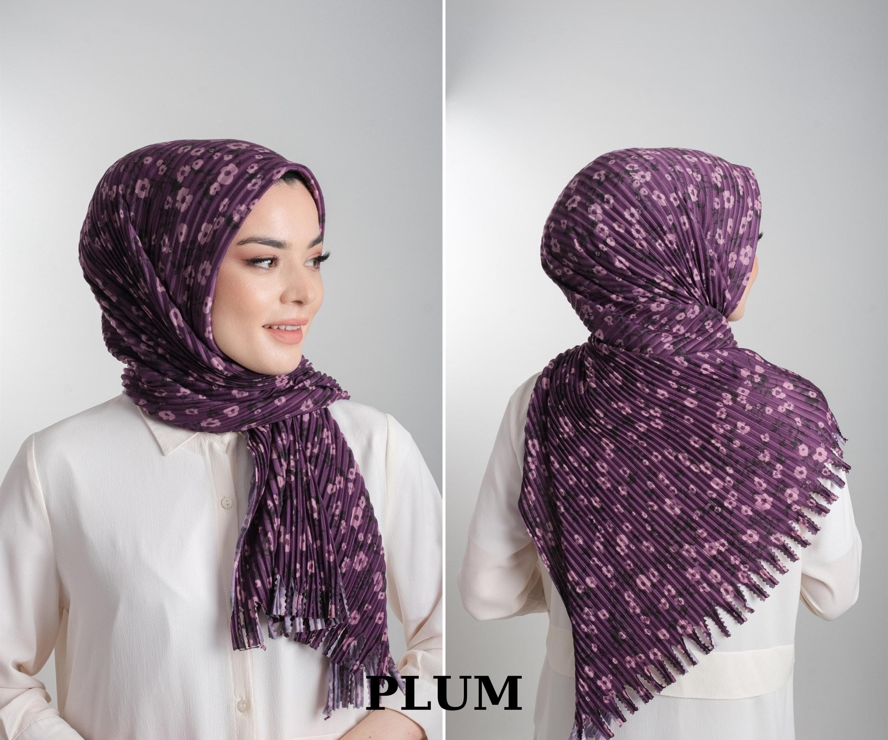 Instant Floral Print Pleated Hijab | Modest Fashion Scarf in a Variety of Elegant Colors, Hijab Scarf, Scarf for Women, Shawl For Women - image 4