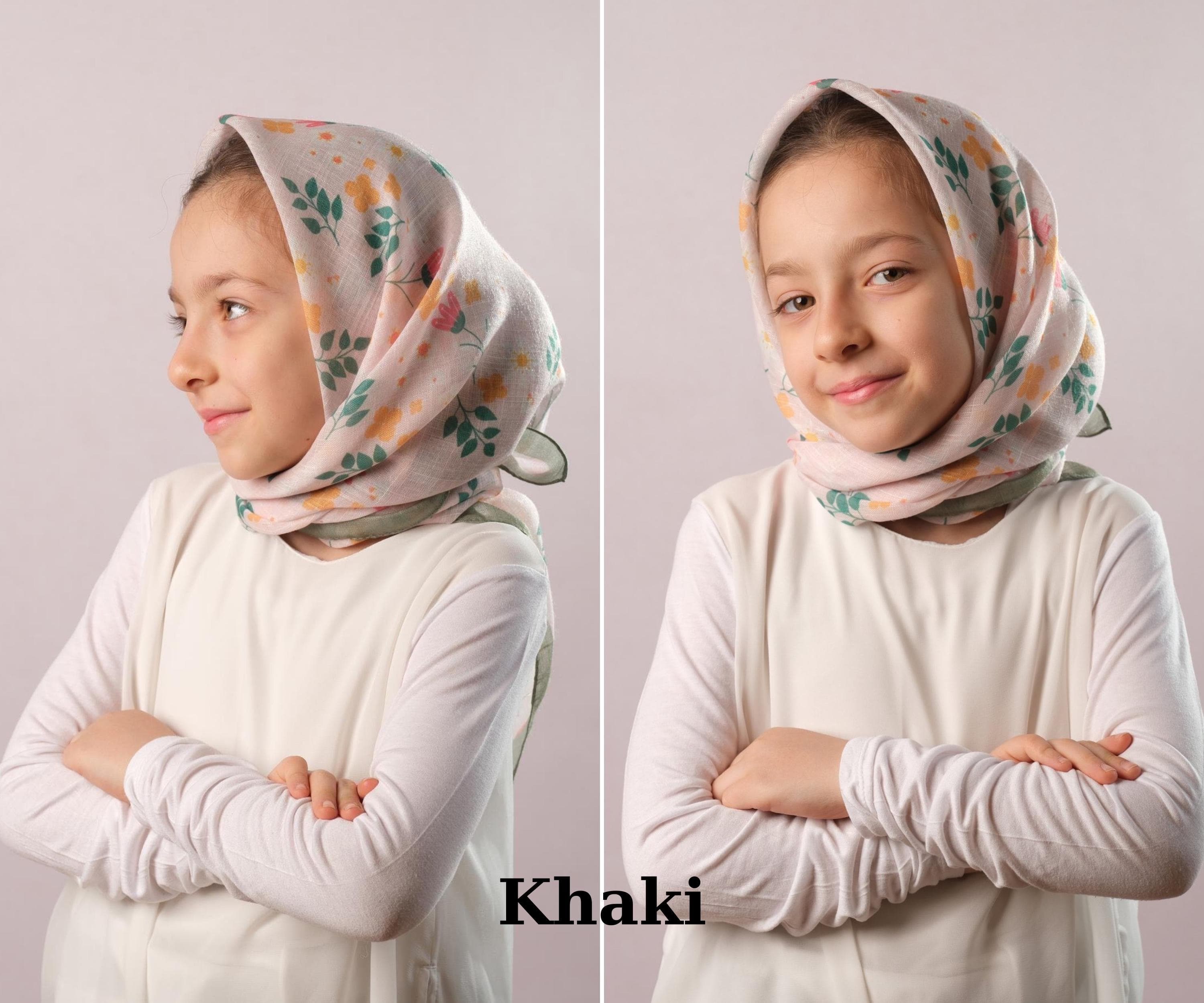 Girl’s Floral Digital Hijab | Papatya Print Head Cover | Lightweight and Colorful Beach Scarf, Cotton Summer Headscarf for Kids - image 4