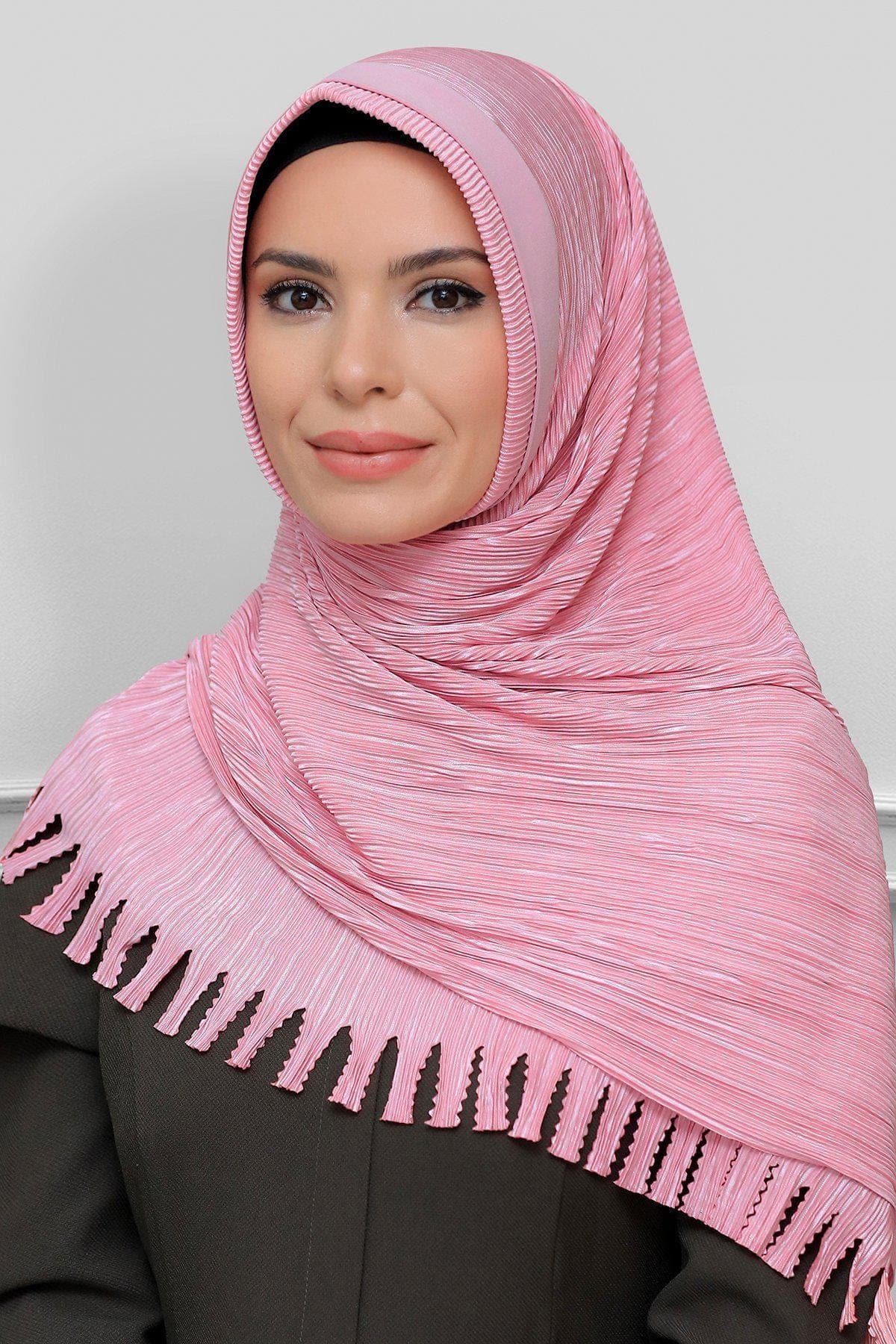 Fringe Detail Pleated Hijab Scarf, Practical Ready-to-Wear in Stylish Colors for Women, Hijab Scarf, Head covering, Headscarf, Instant Hijab
