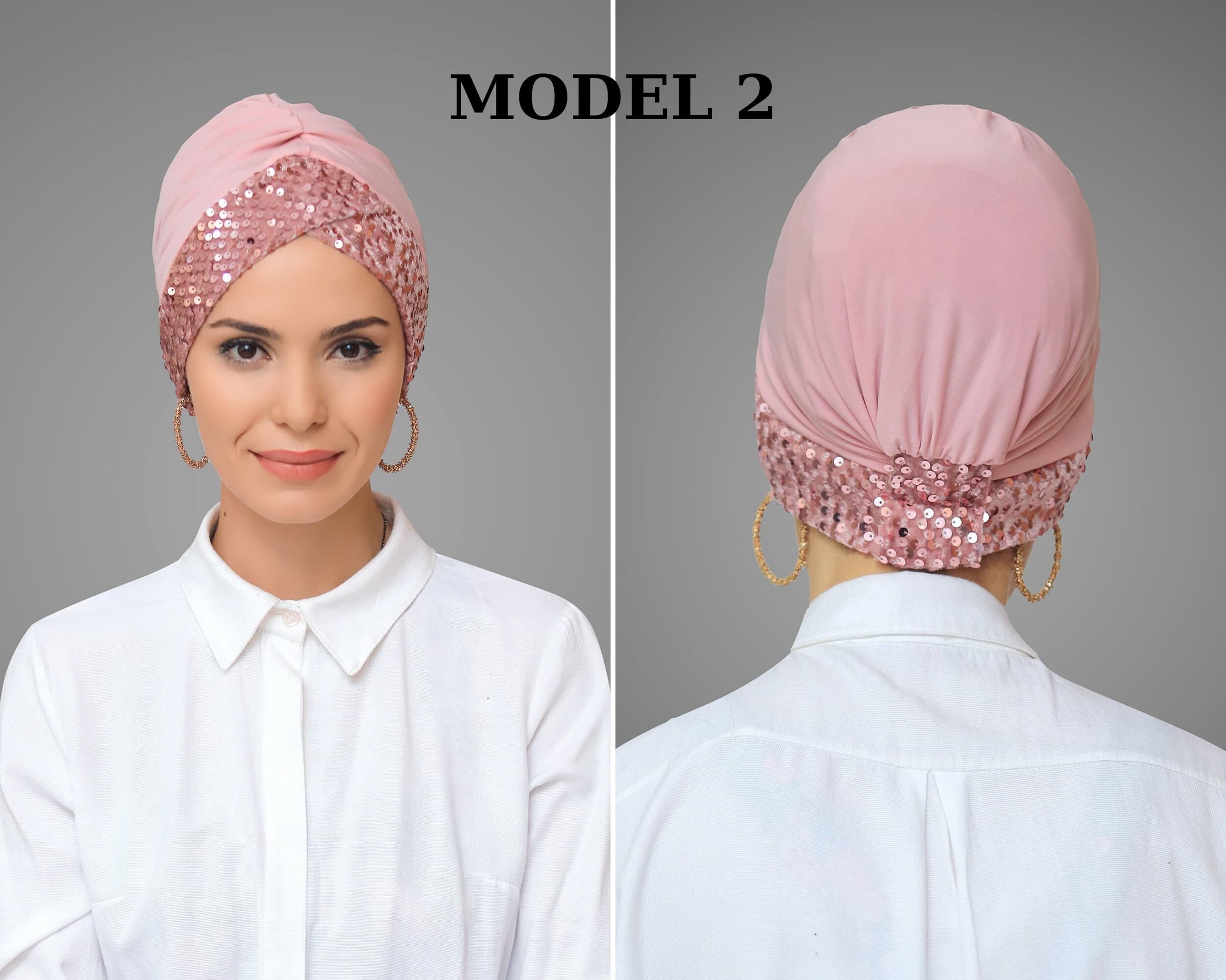Practical Sandy Fabric Pull-On Hijab Cap, Cross Design with Sequins, Ready to Wear,Cross Design Sandy Fabric Hijab Cap,  Ready to Wear - image 4