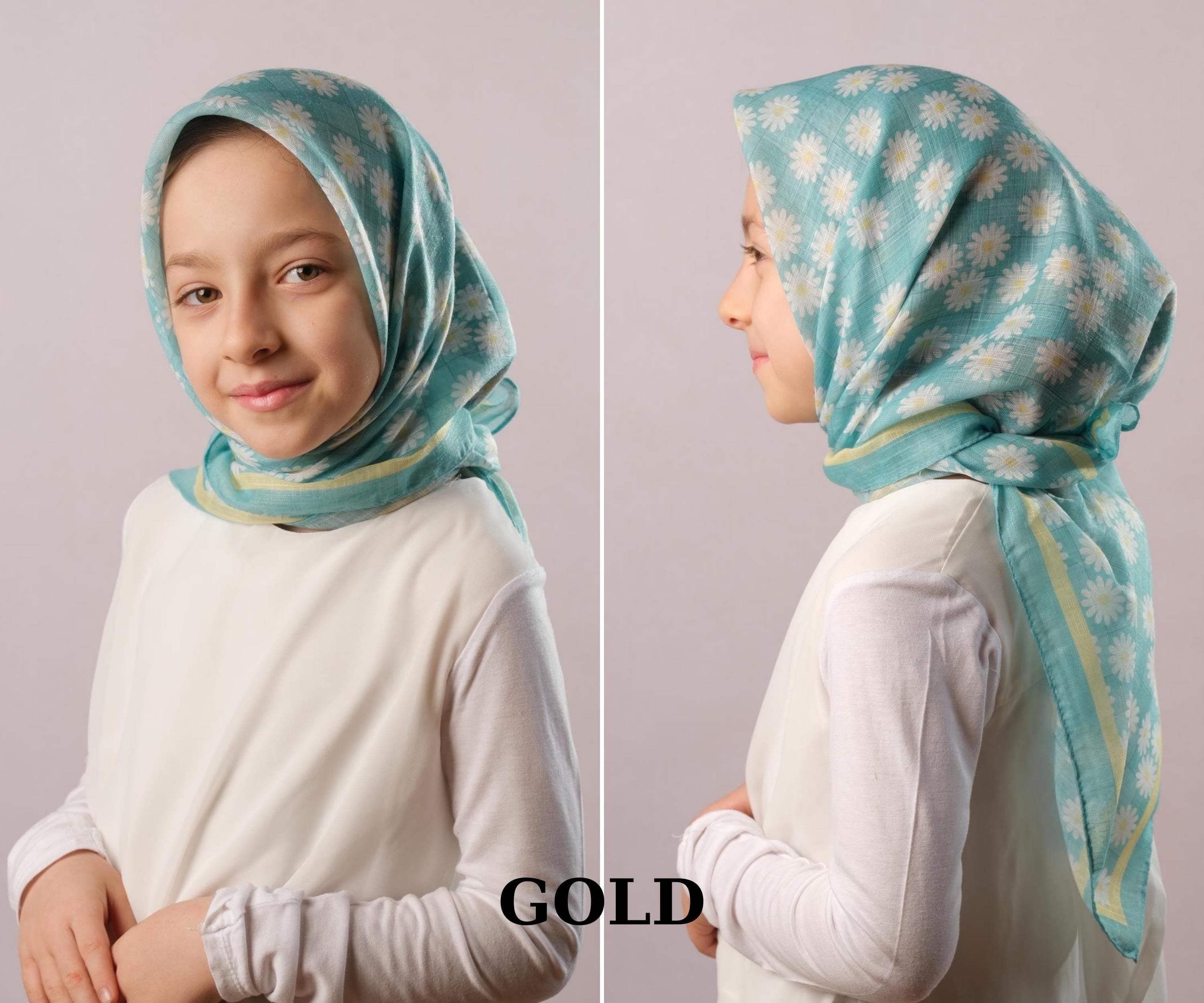 Girl’s Floral Digital Hijab | Papatya Print Head Cover | Lightweight and Colorful Beach Scarf, Cotton Summer Headscarf for Kids