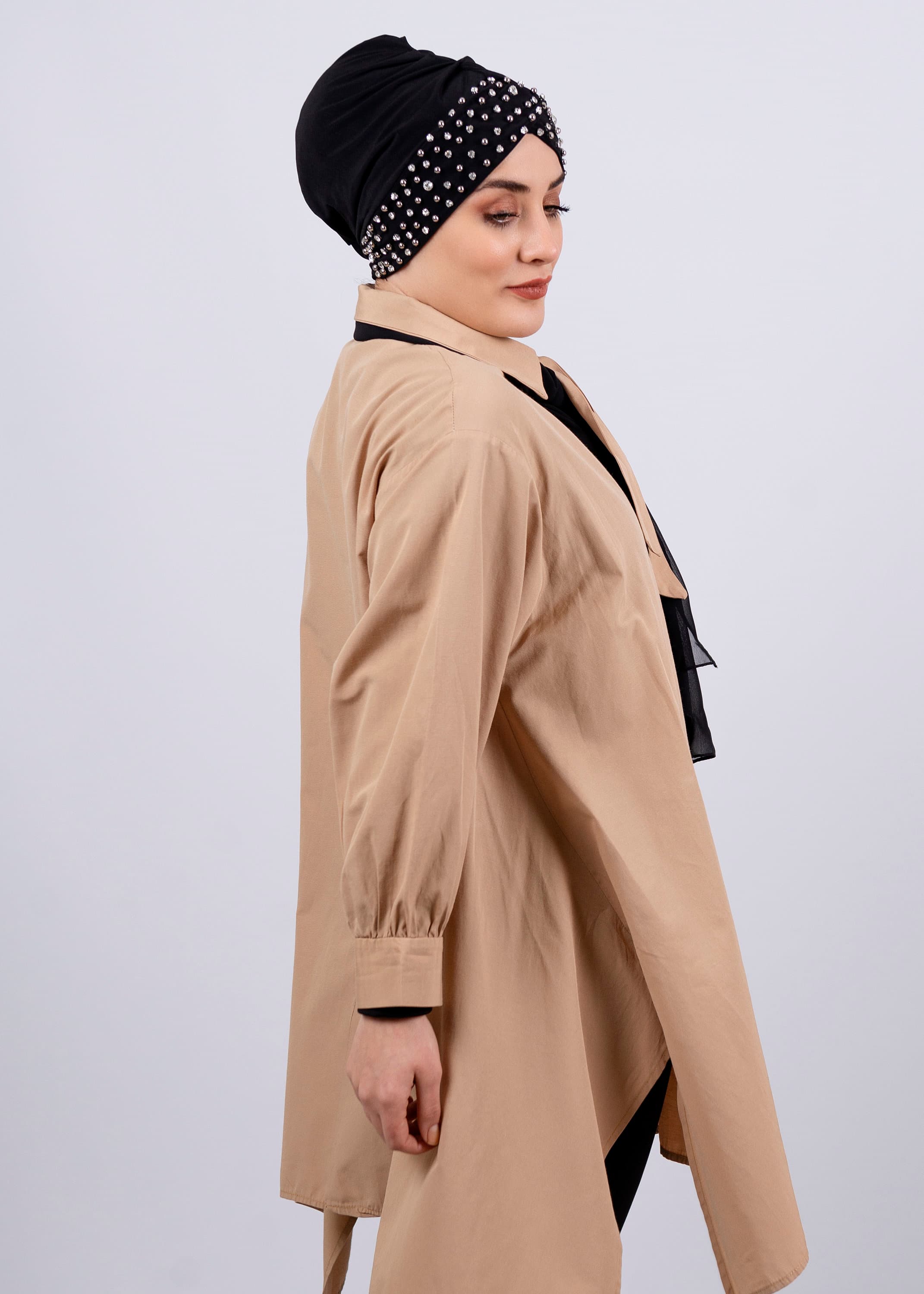 Black Hijab Inner Cap, Stone Embroidered Bonnet Underscarf, Turban Head Cover for Women, Ready to Headwear, Islamic Clothing Accessory - image 4