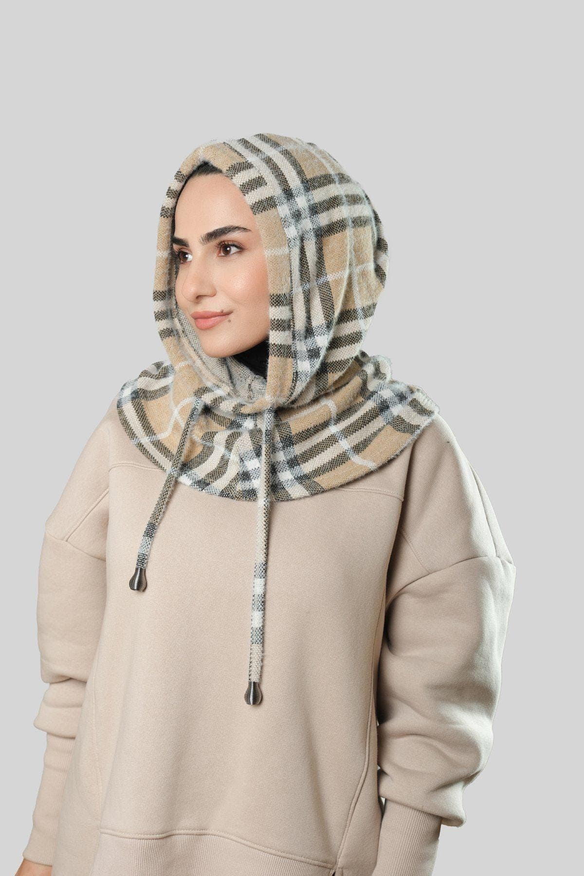 Relaxed Fit Balaclava with Drawstrings and Neck Coverage | Stylish Plaid Design, Ideal for Winter, Plaid Winter Hat - image 5