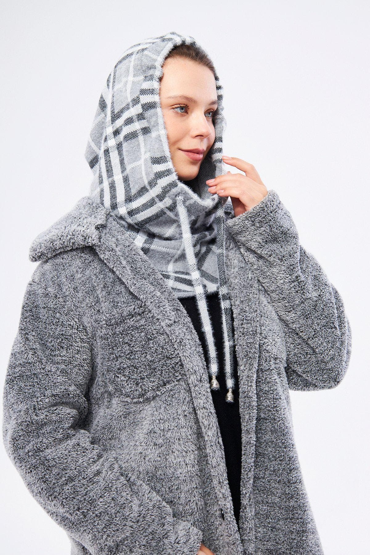 Relaxed Fit Balaclava with Drawstrings and Neck Coverage | Stylish Plaid Design, Ideal for Winter, Plaid Winter Hat - image 2