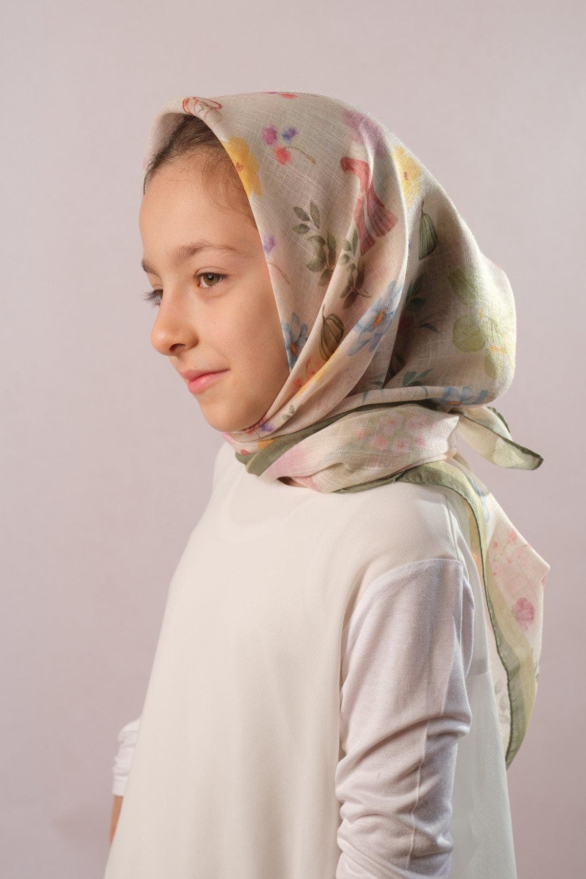 Toddler Summer Headscarf, Lightweight Cotton Blend Hijab for Girls in Khaki, Mustard, and Pink, Girl’s Headwrap with Candy Design - image 4
