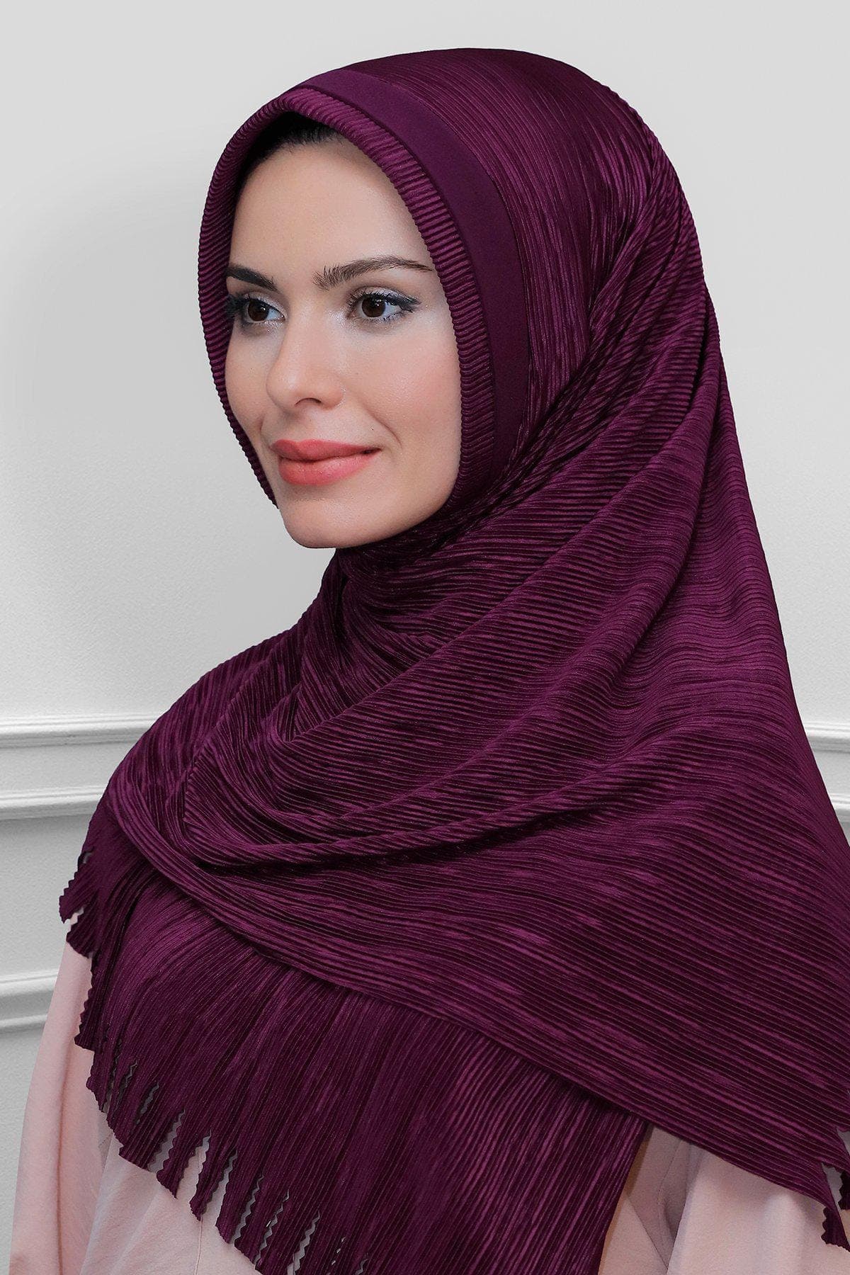Fringe Detail Pleated Hijab Scarf, Practical Ready-to-Wear in Stylish Colors for Women, Hijab Scarf, Head covering, Headscarf, Instant Hijab - image 3