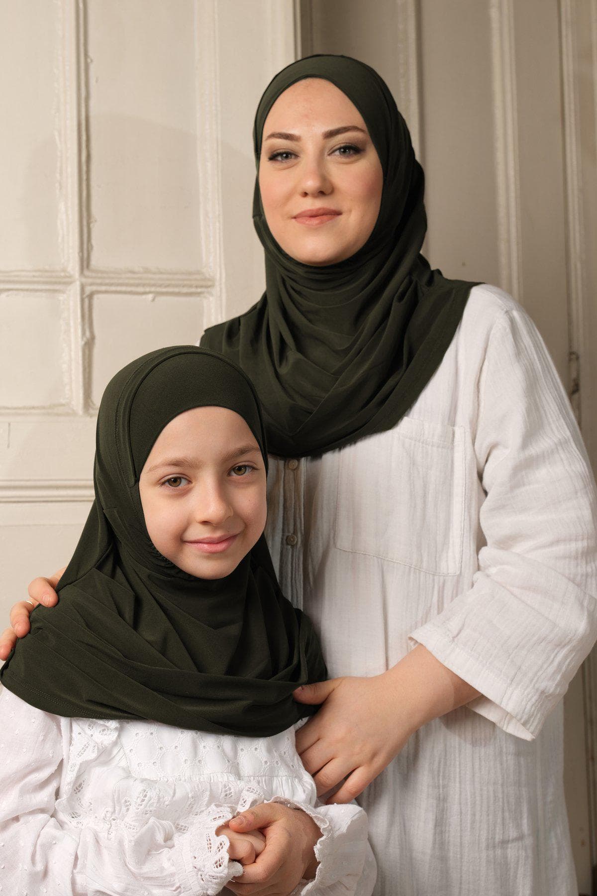 Mother-Daughter Matching Hijab Set | Sandy Fabric Instant Hijab with Built-In Bonnet in Multi Colors - image 3
