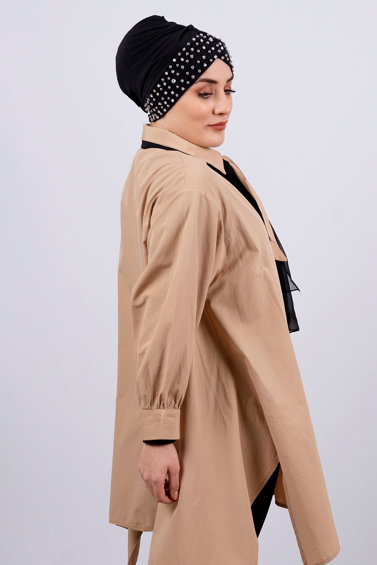 Fashionable Ready-to-Wear Hijab Bonnet | Stone Accents & Sandy Fabric - image 3