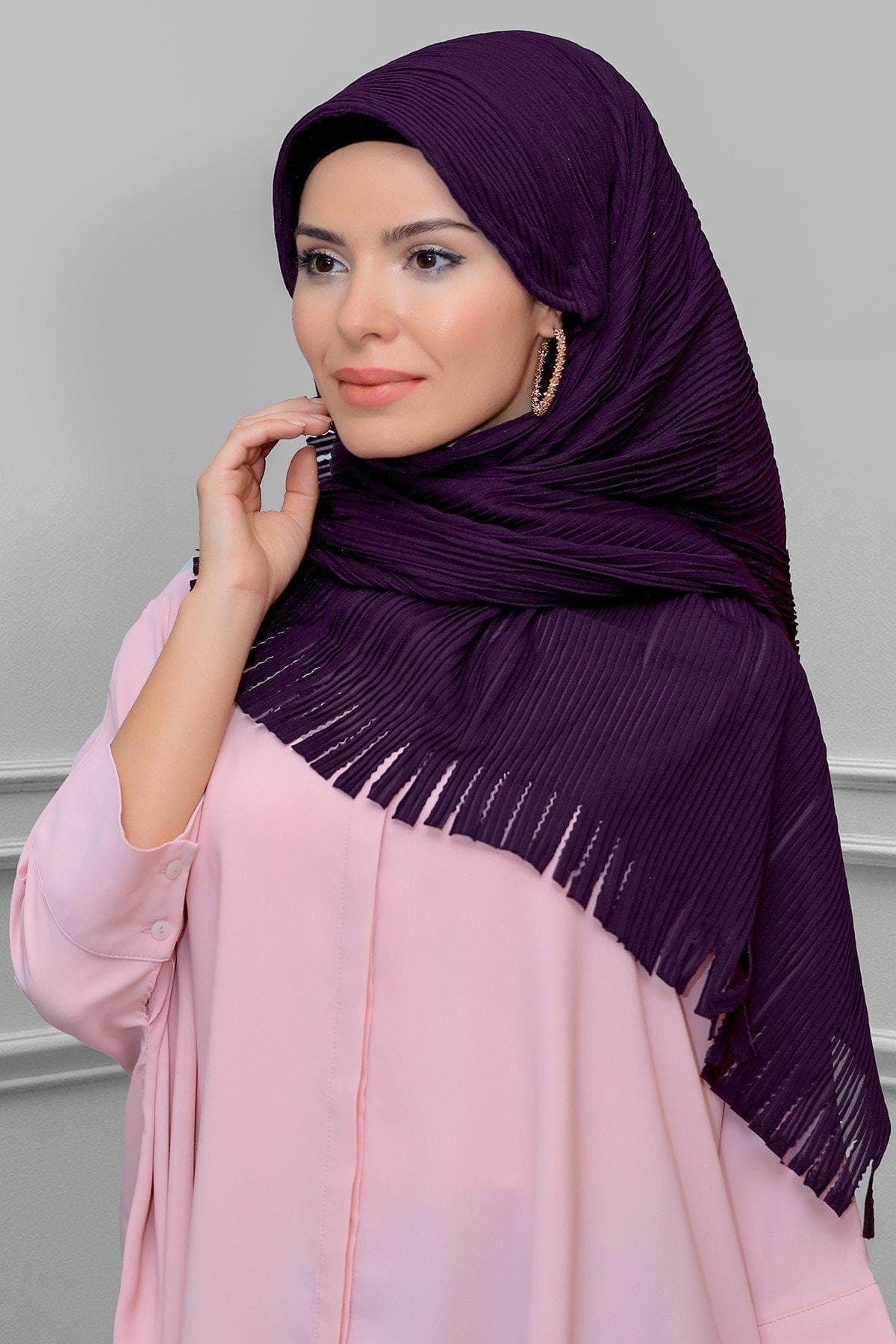 Tie-Back Pleated Hijab Scarf with Fringe | Laser-Cut Design in Multi-Color Options for Modest Fashion, Hijab Scarf, Scarf for Women - image 4