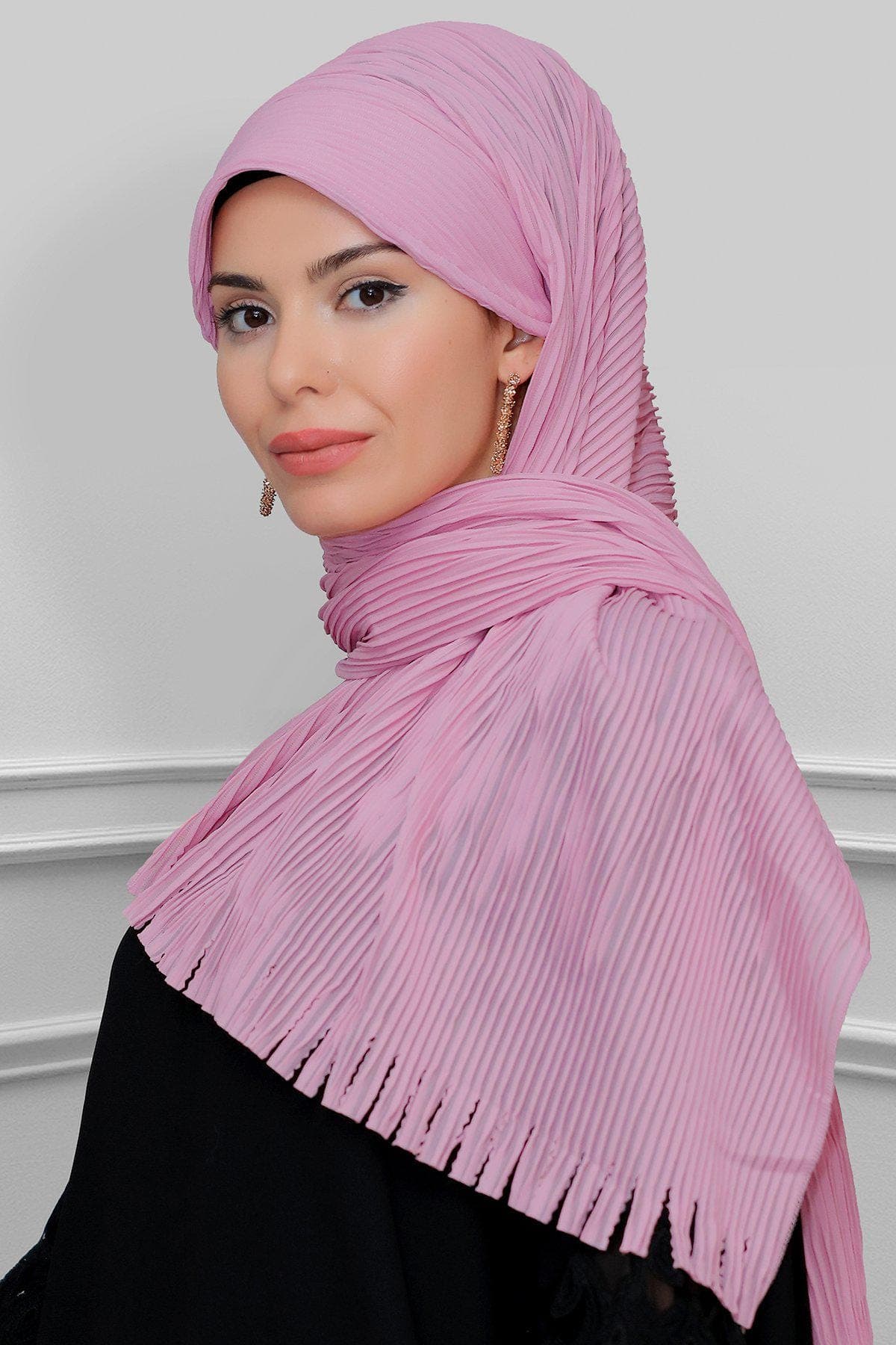 Tie-Back Pleated Hijab Scarf with Fringe | Laser-Cut Design in Multi-Color Options for Modest Fashion, Hijab Scarf, Scarf for Women - image 3