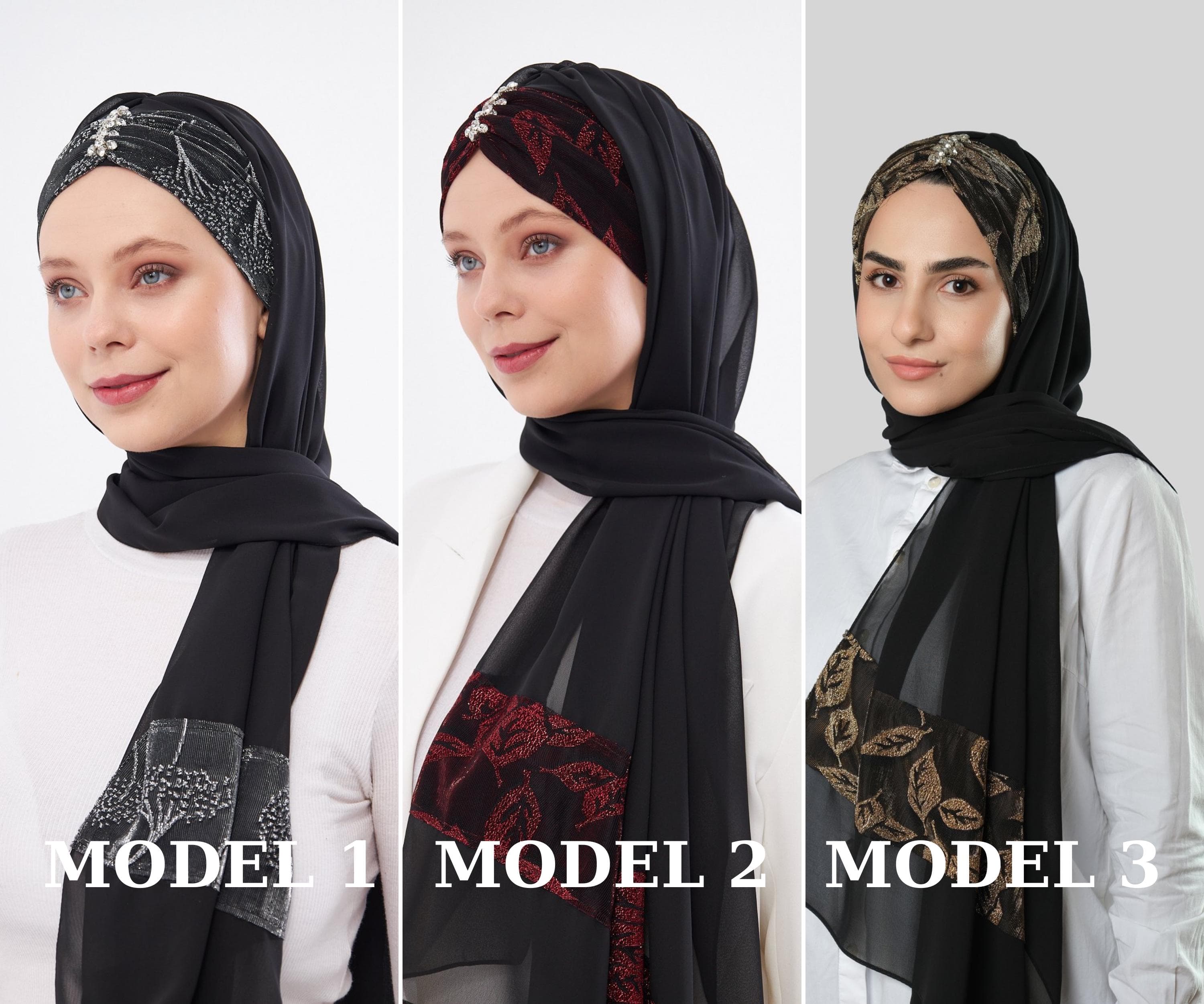 Elegant Floral Chiffon Hijab | Stone-Embellished, Tie-Back Headscarf,  Modest Fashion, Scarf for Women, Gift For Her