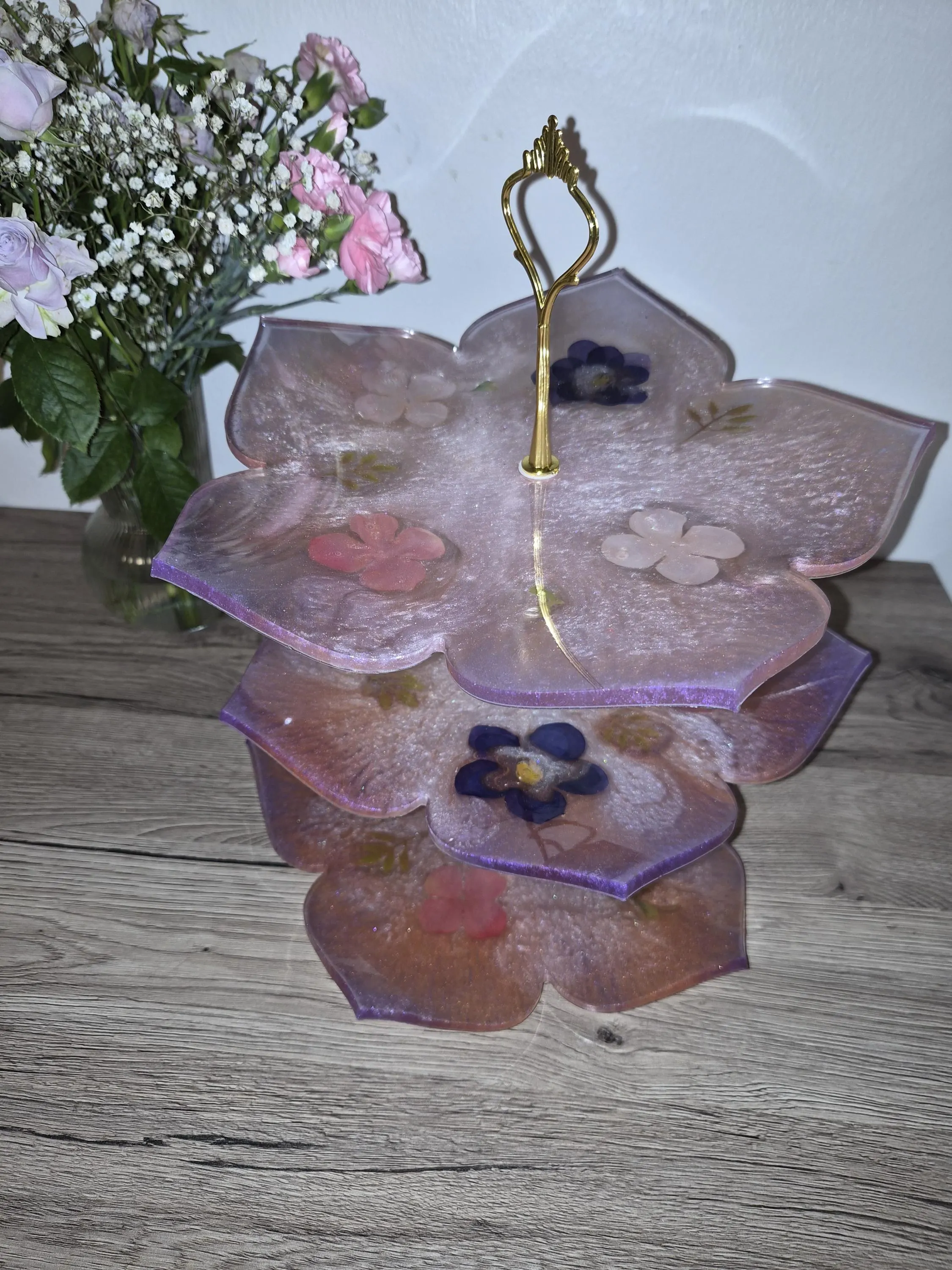 Resin handmade etagere 3 stöckig | tischdeko | Süßigkeiten | Geschenk | Geschenkidee | Weihnachtsgeschenk | ceyiz | blüte | ramadan mubarek - image 2
