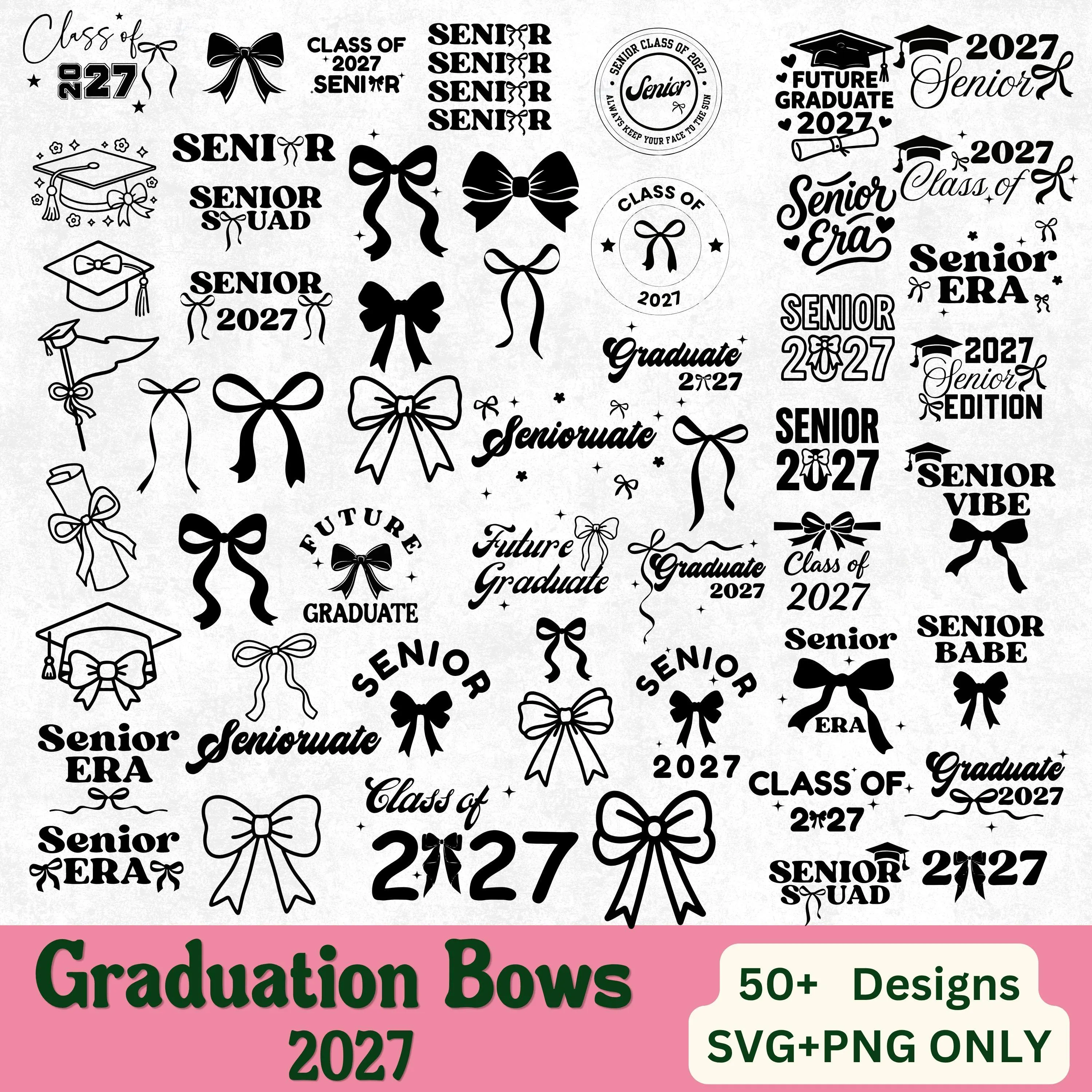Senior 2027 SVG Bundle, Class of 2027 Graduation Bow SVG, Coquette Graduate PNG,  Senior Shirt Design, 2027 graduate, class of 2027
