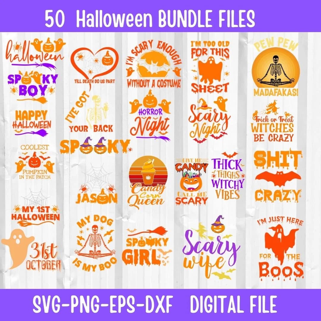 HALLOWEEN BUNDLE, 50 Designs, halloween svg bundle,  trick or treat svg  boo svg, spooky halloween svg halloween shirt svg halloween quotes