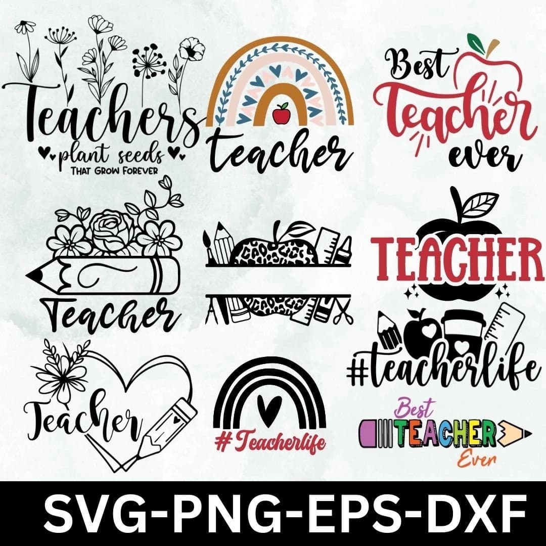 Teacher Svg Bundle Teacher monogram  svg, teacher shirt back to school svg school svg Teacher appreciation  Quote Svg, Teacher Life Svg, png