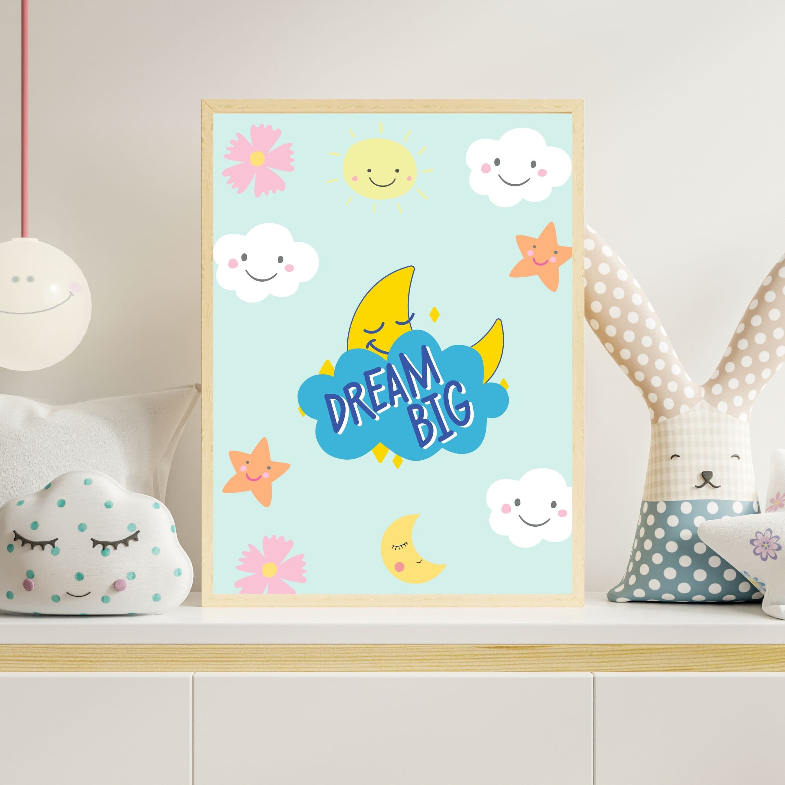 Dream Big Kids Room Art Print, Moon, Stars, Clouds (Digital Download) - image 3
