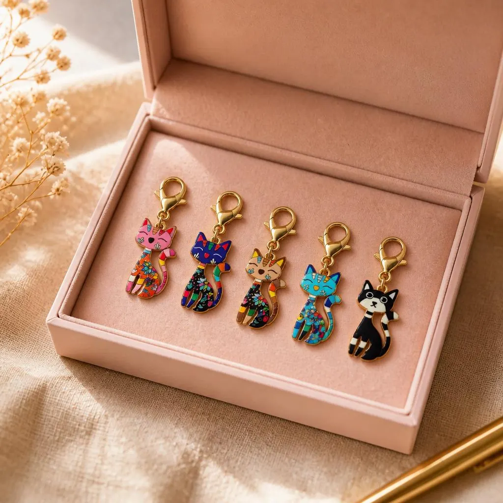 Cute Cat Keychain Charm | Colorful Enamel Cat Bag Charm | Kawaii Cat Keyring Gift | Handmade Cat Lover Accessory | Purse Zipper Charm