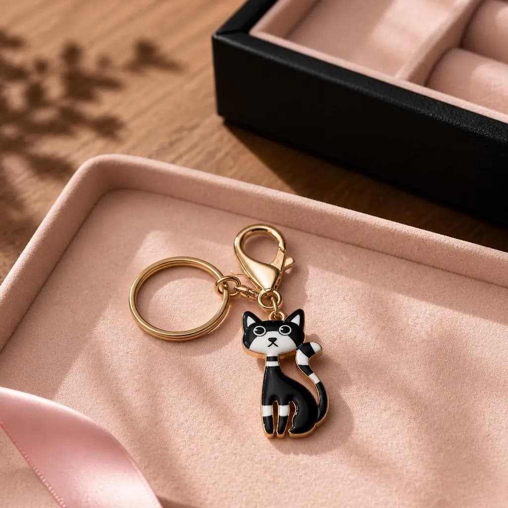 Cute Cat Keychain Charm | Colorful Enamel Cat Bag Charm | Kawaii Cat Keyring Gift | Handmade Cat Lover Accessory | Purse Zipper Charm - image 4