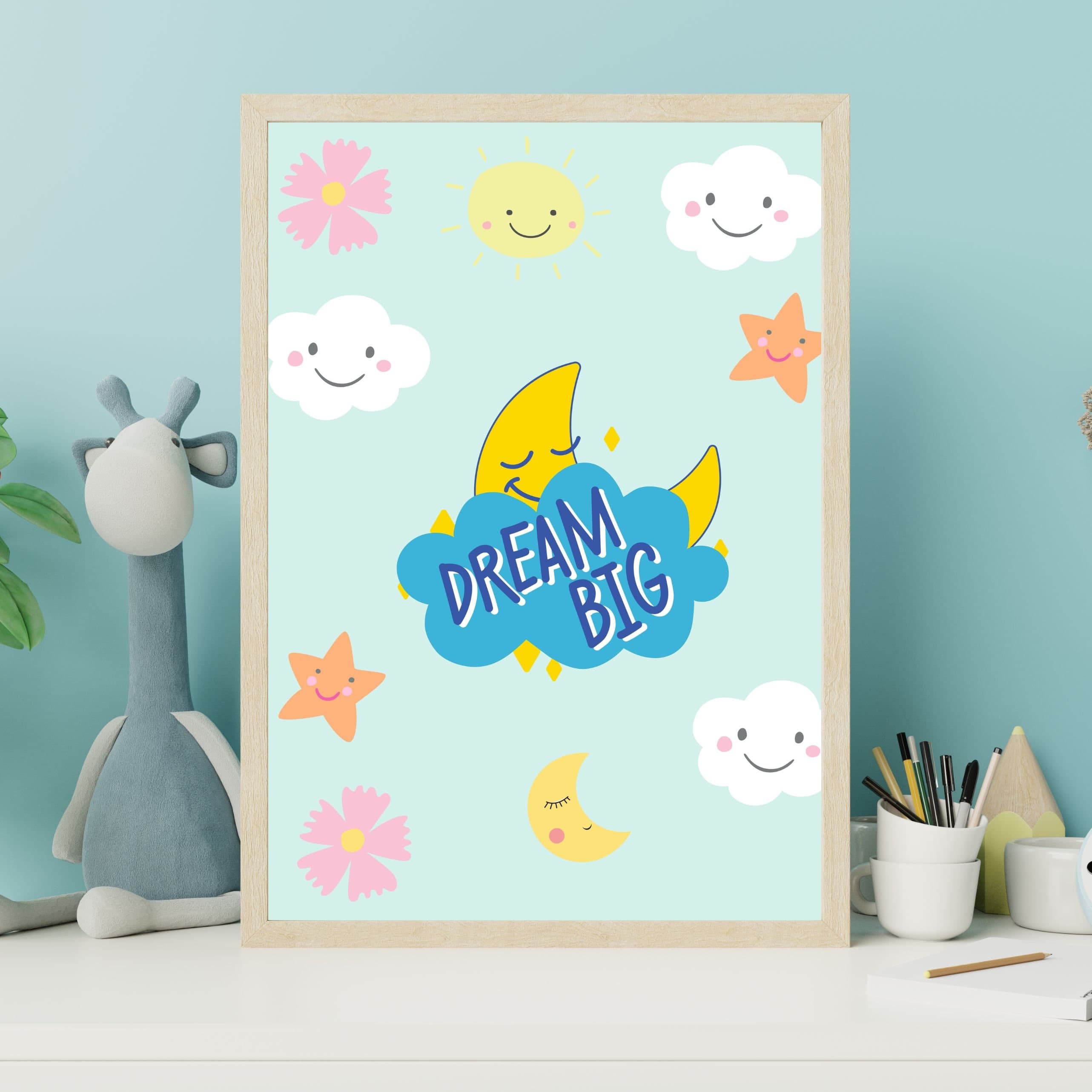 Dream Big Kids Room Art Print, Moon, Stars, Clouds (Digital Download) - image 5